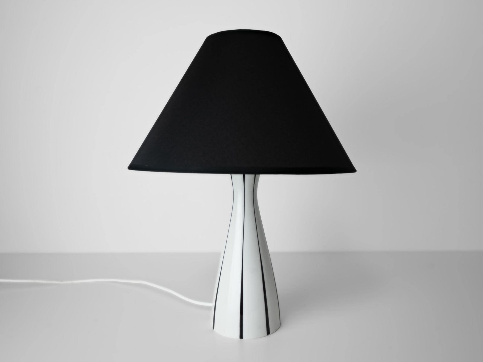 Black & White Vintage Porcelain Ceramic Mid Century Lamp By Alka Kunst Bavaria With New Black Fabric Lampshade, 1960's: Stylish Home Decor