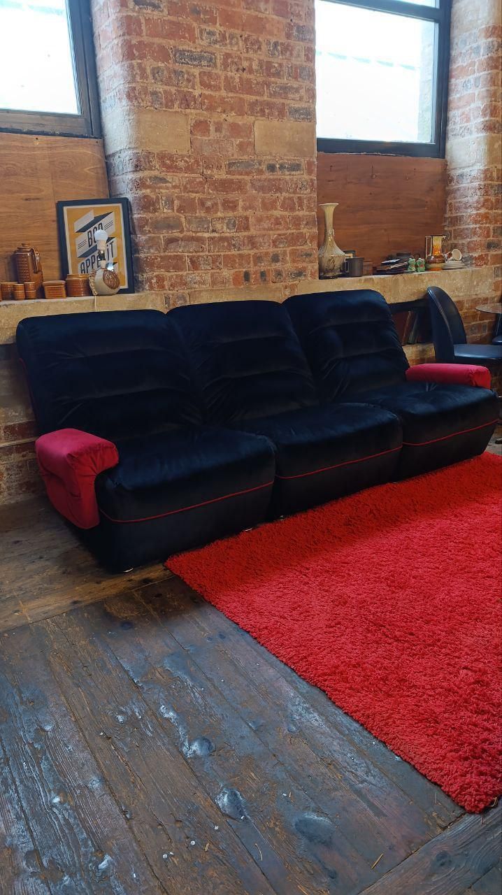 Vintage 1970s Modular Lounge Suite In Black Velvet With Raspberry Detailing photo 1250.0