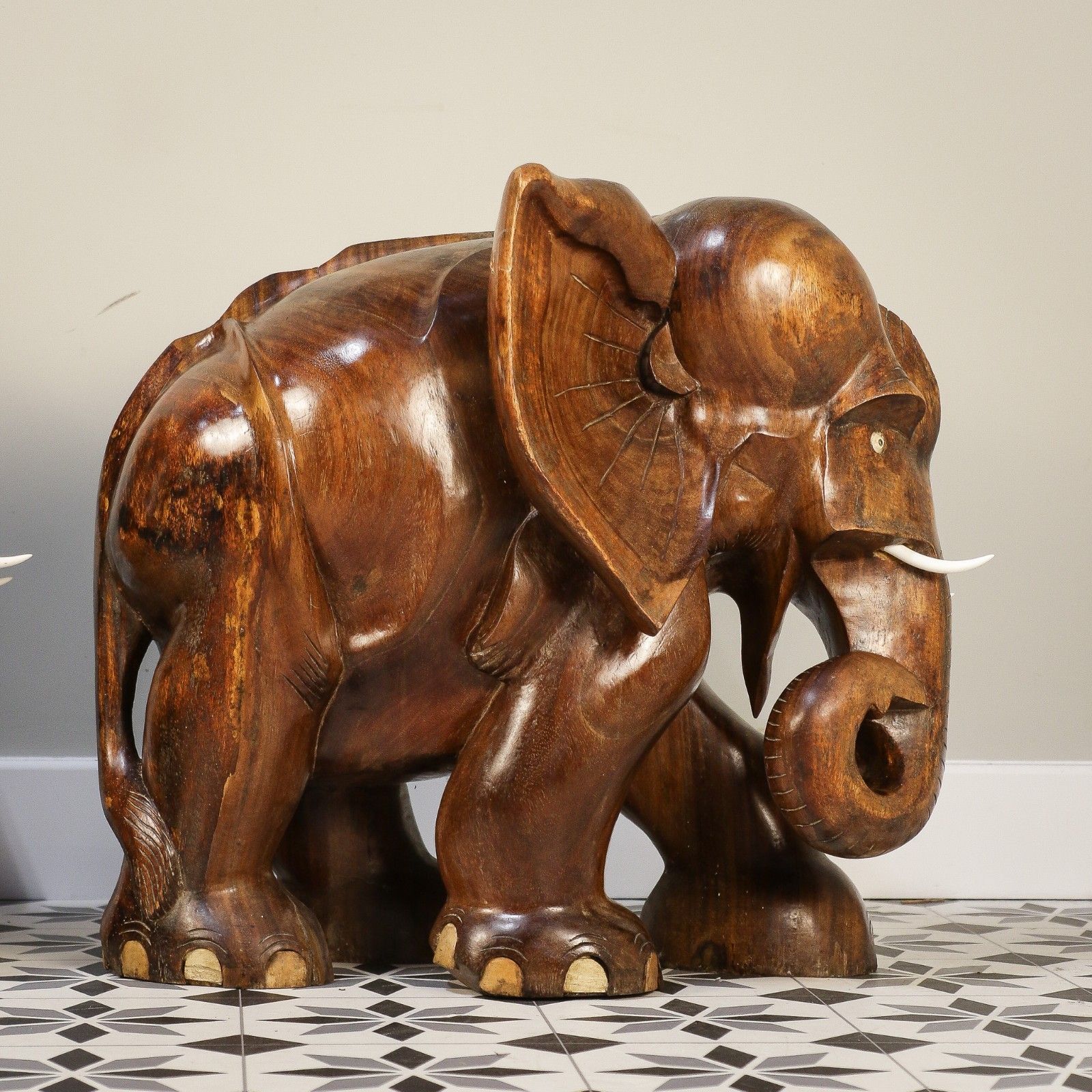 A Pair Of Large Teak Elephants Mid Century 57cm 22.5inches High photo buy