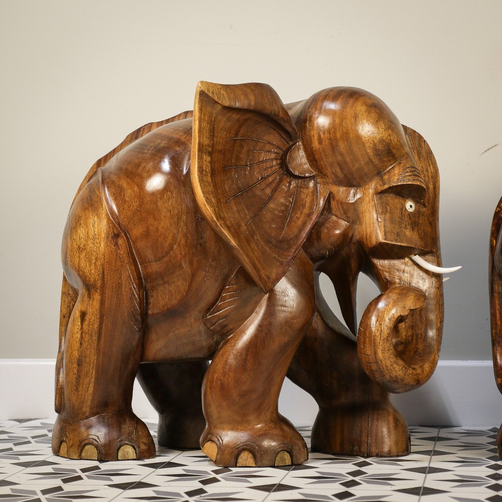 A Pair Of Large Teak Elephants Mid Century 57cm 22.5inches High photo vintage
