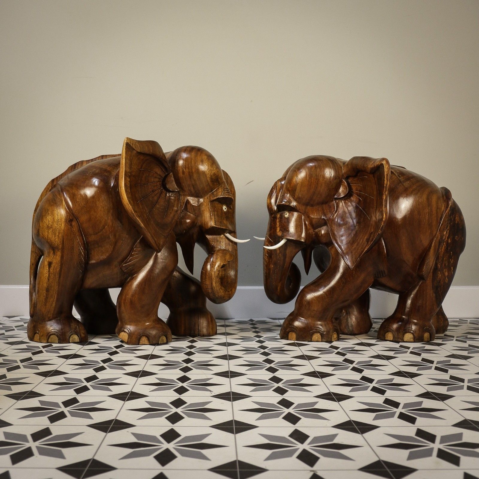 photo for sale A Pair Of Large Teak Elephants Mid Century 57cm 22.5inches High