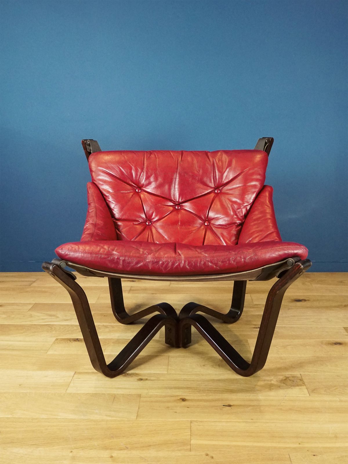 Jim Myrstad “Viking” Chair For Brunstad | Rare Red Leather | 1970s Norwegian Design photo furniture