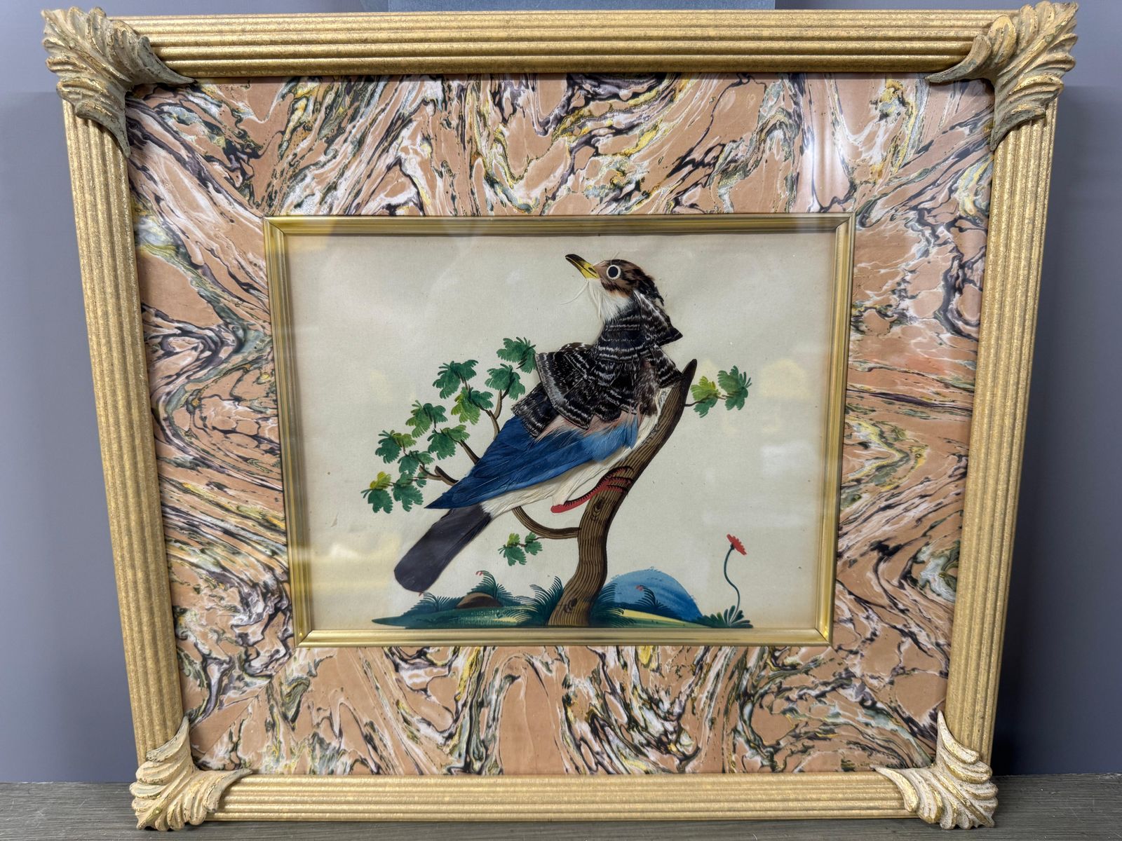 Set Of 7 Antique Watercolour & Feather Bird Pictures photo vintage