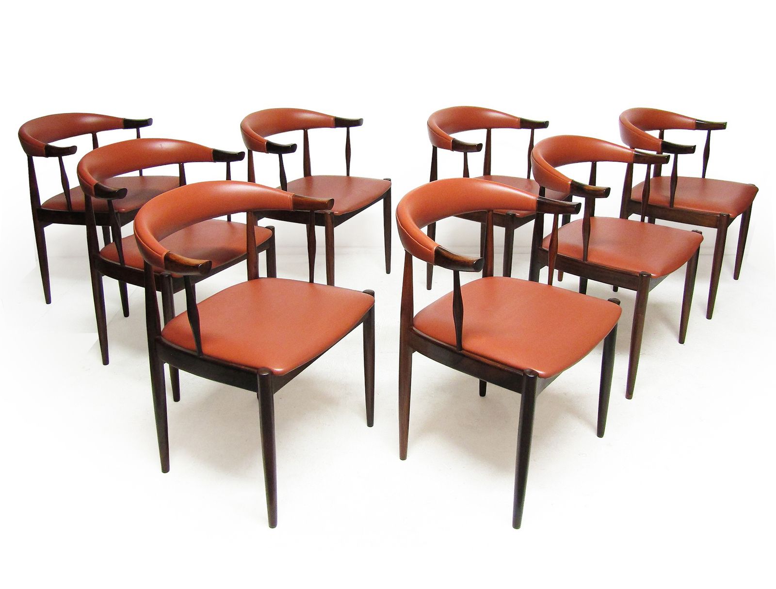 Set Of Eight Danish Cow Horn "Model 12" Chairs In Rosewood By Johannes Andersen