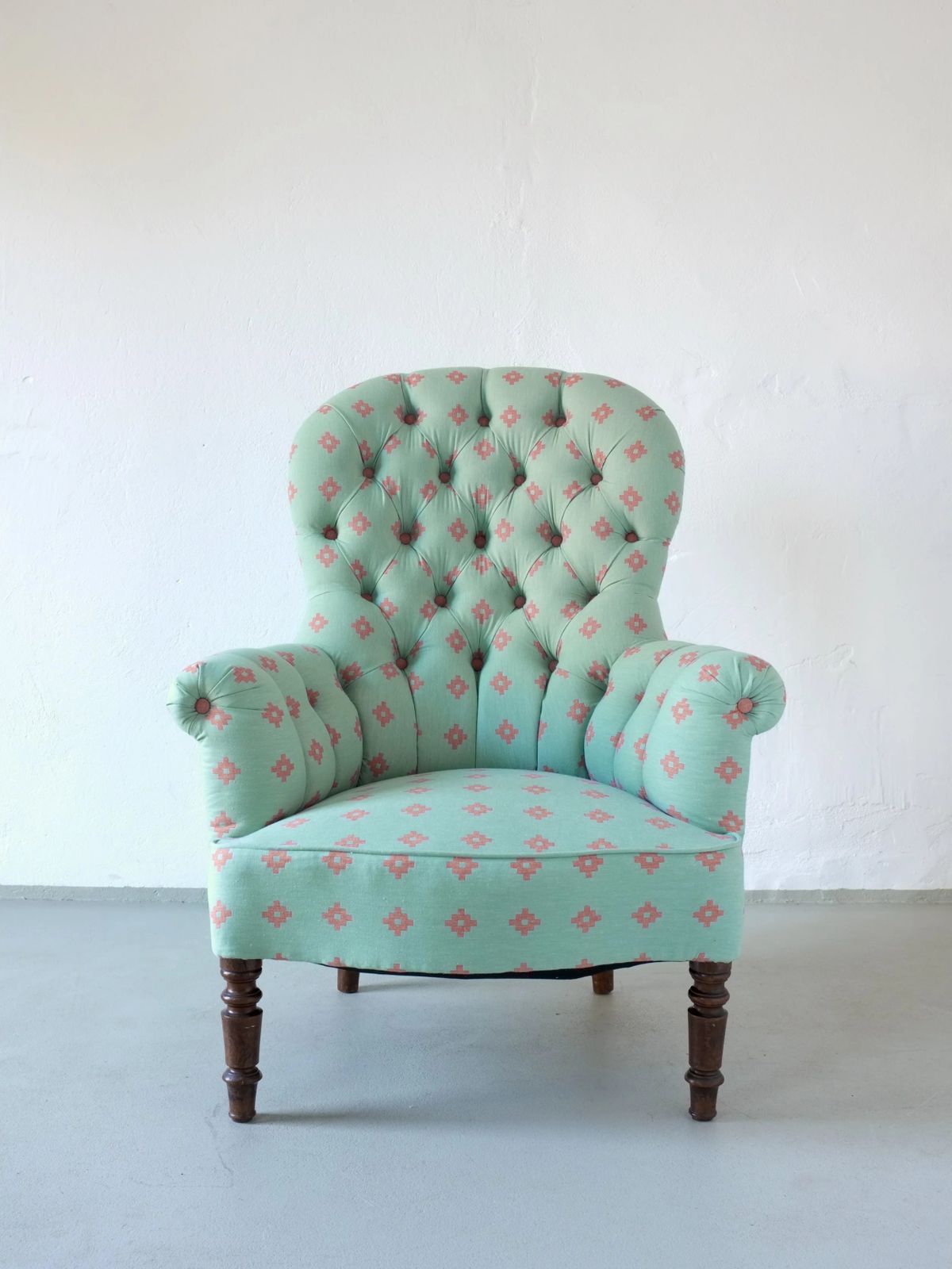 Vintage Green Coral Button Back Armchair | Belgium