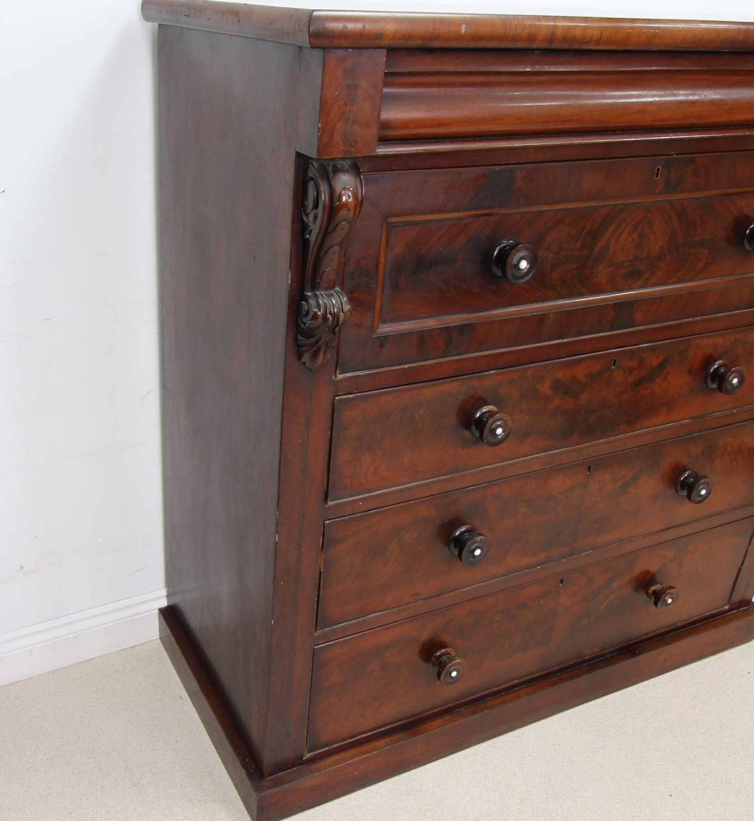 A Large Antique Scottish Kilmarnock Chest Of Drawers With Pearl Inlaid Drawer Knobs photo vintage