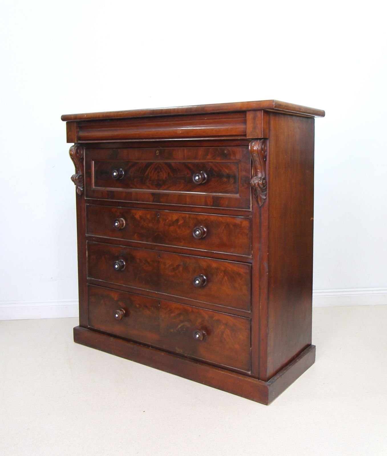 425.0 A Large Antique Scottish Kilmarnock Chest Of Drawers With Pearl Inlaid Drawer Knobs photo