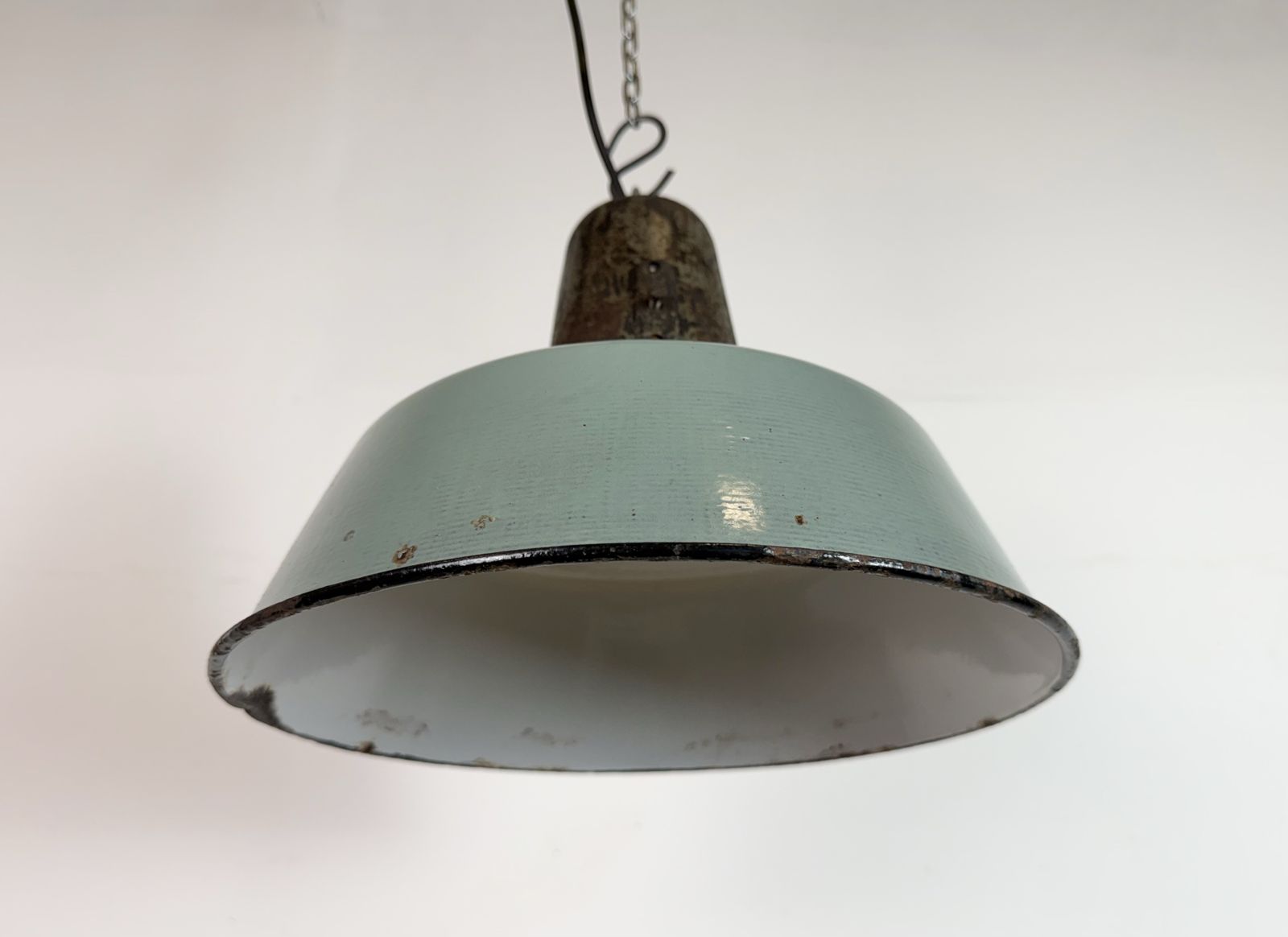 Industrial Petrol Enamel Factory Lamp With Cast Iron Top, 1960s photo vinterior