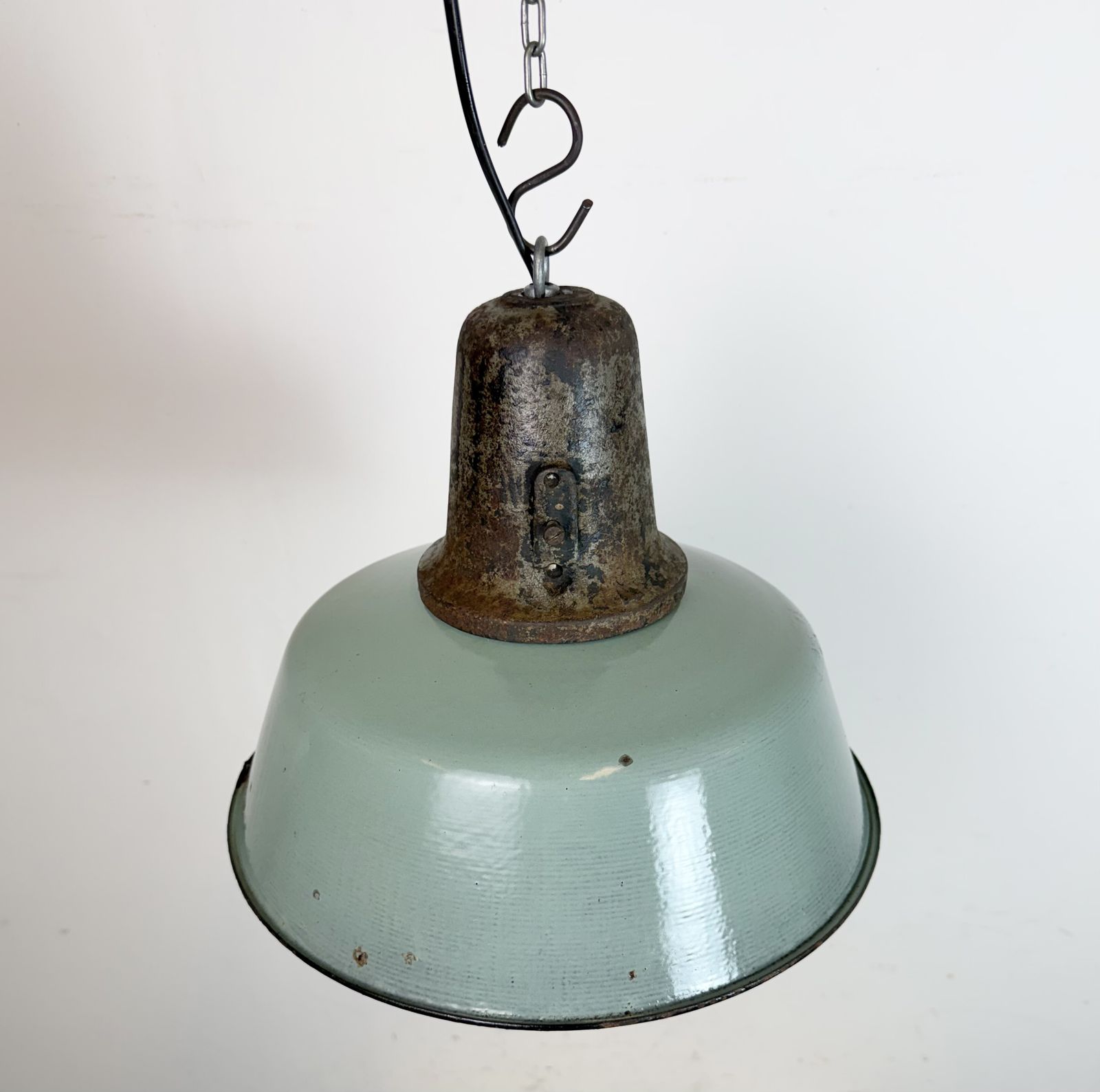 219.0 Industrial Petrol Enamel Factory Lamp With Cast Iron Top, 1960s photo