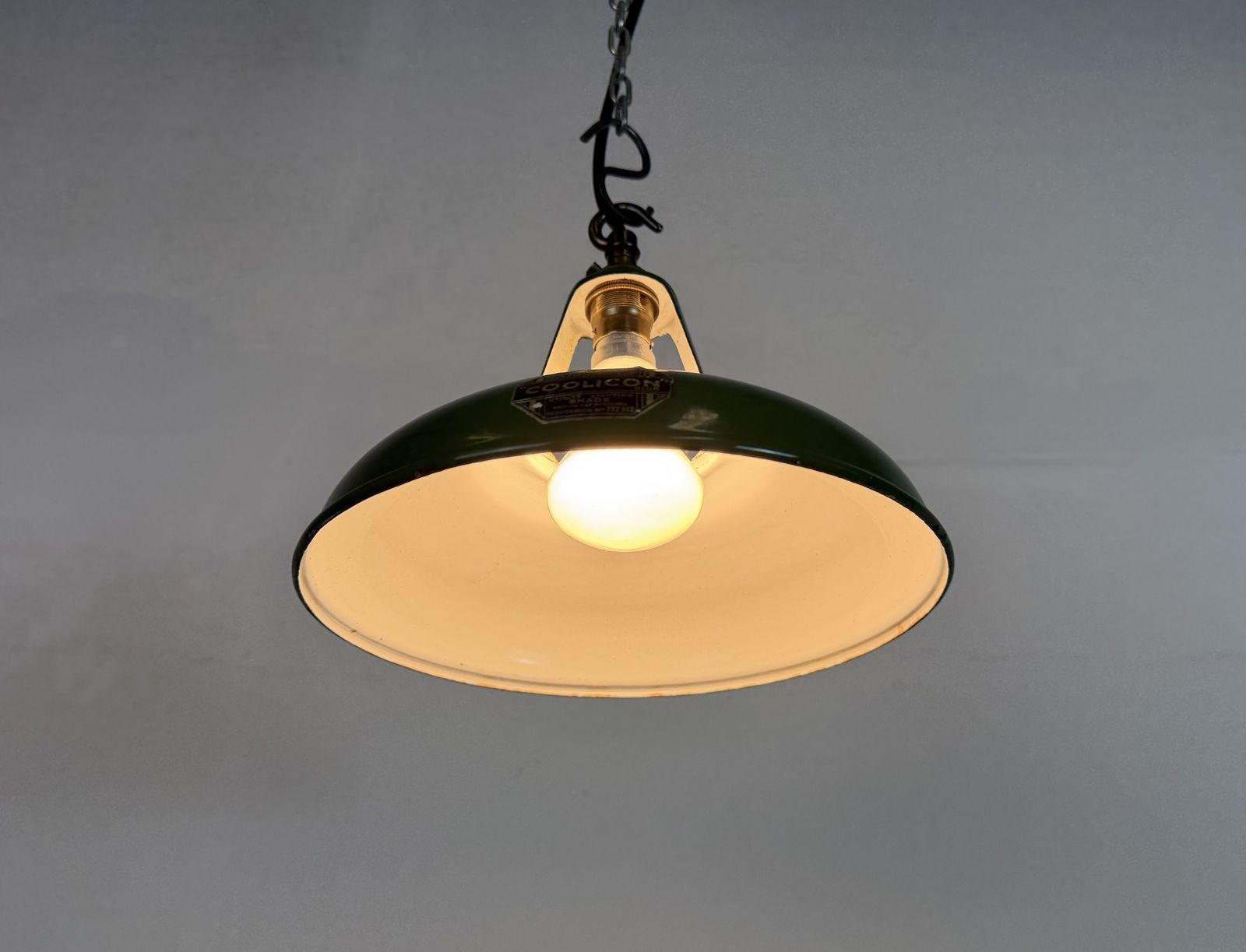 Industrial Green Enamel Factory Pendant Lamp From Coolicon, 1950s photo for sale