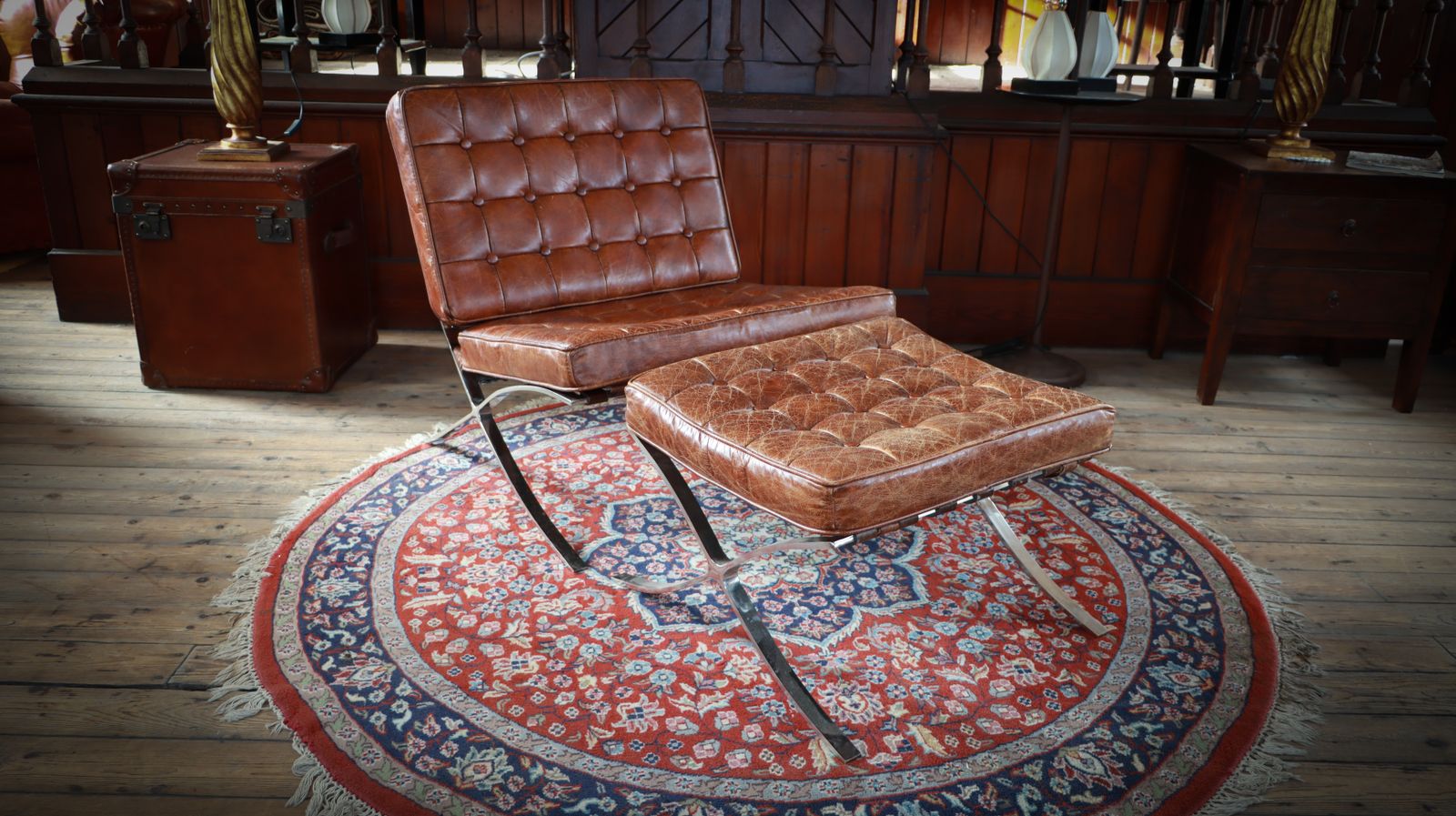 Halo Timothy Oulton Barcelona Mies Vander Rohe Style Armchair Footstool Leather photo for sale