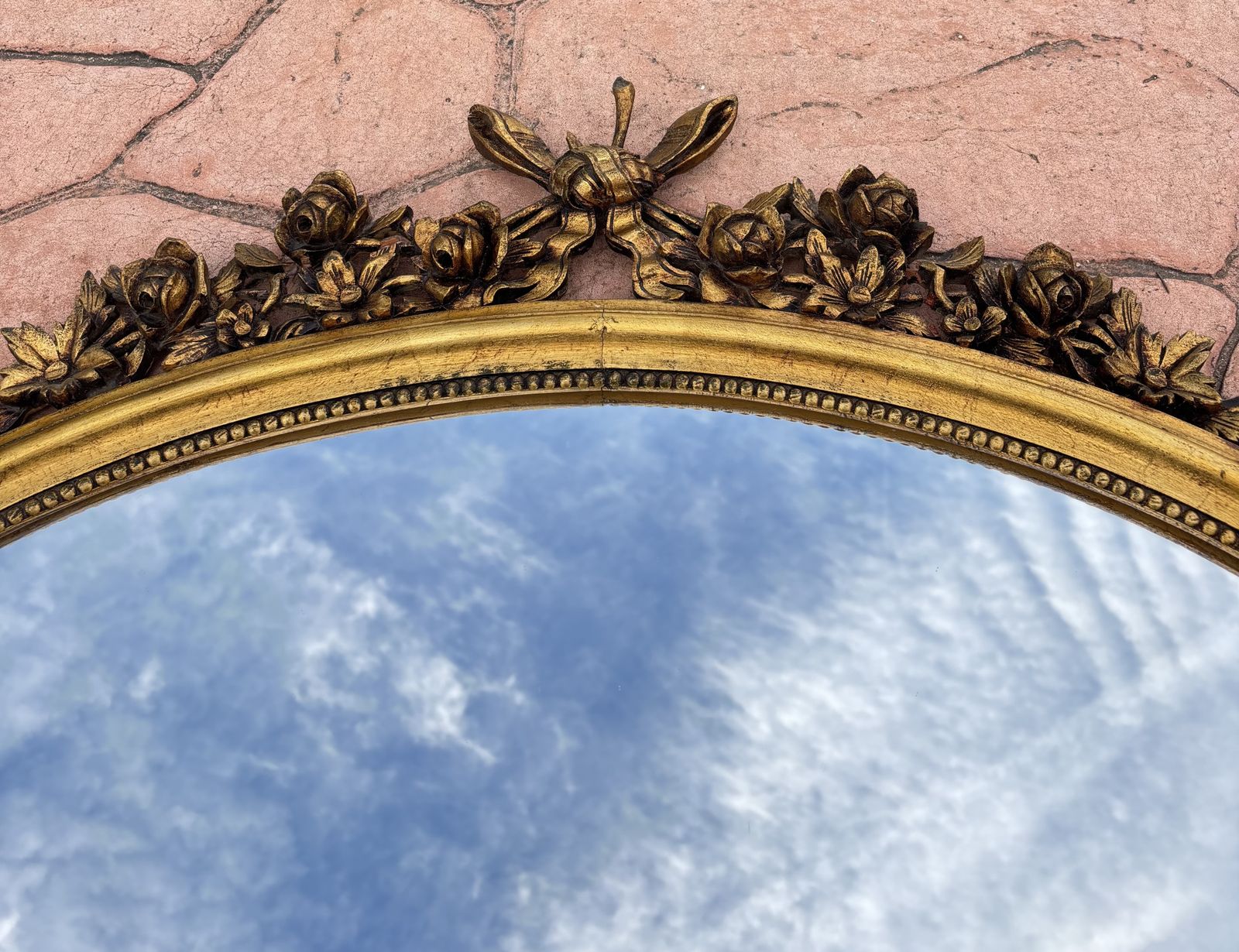 Oval Wall Mirror With Gold Frame And Floral Decoration In Louis XVI Style, Circa 1940 photo Home Decor