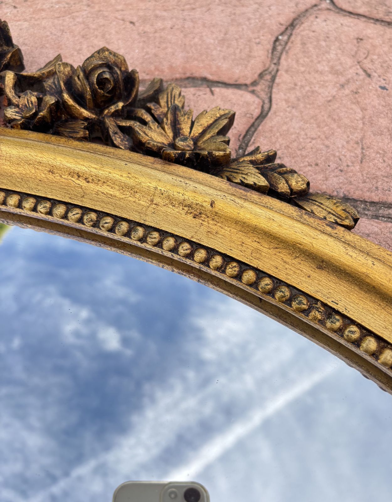 Oval Wall Mirror With Gold Frame And Floral Decoration In Louis XVI Style, Circa 1940 photo 1620.0