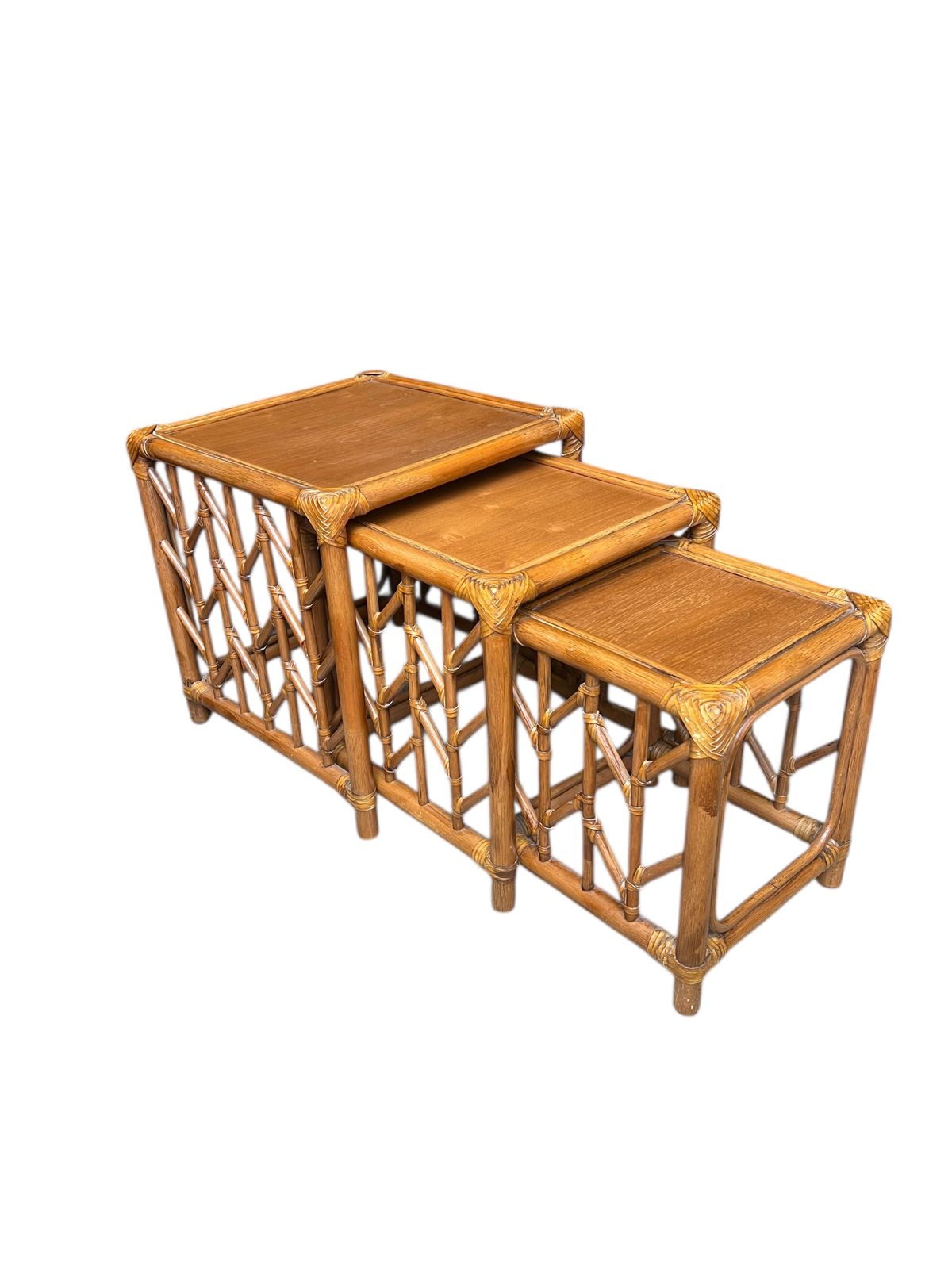 Mid Century Rattan And Bamboo Nest Of Tables photo for sale