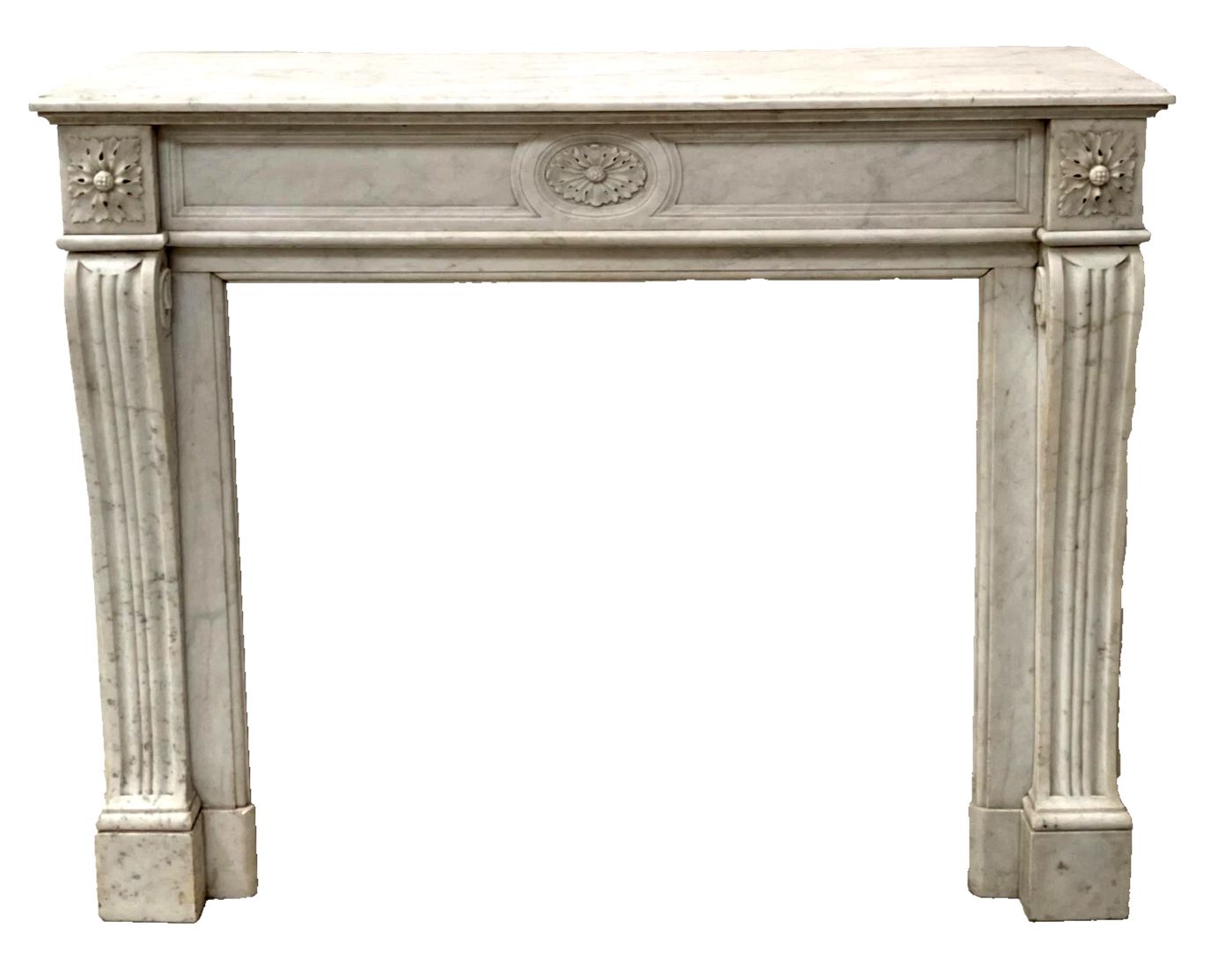 Louis XVI Style Fireplace In White Marble Veined From Carrara 19th Century