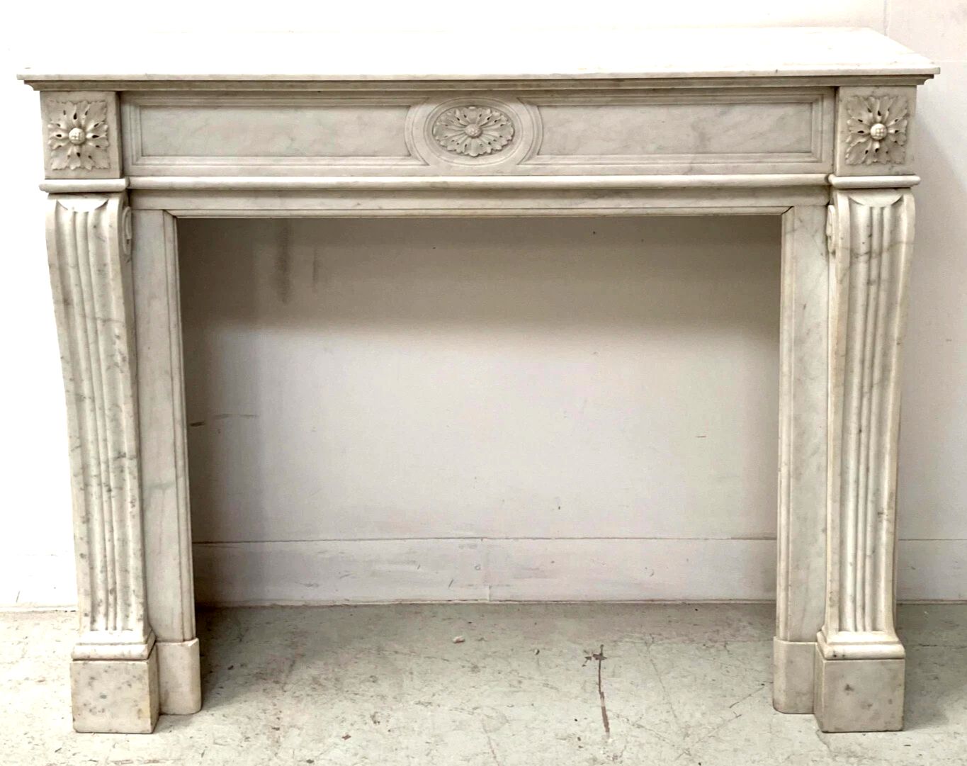 Louis XVI Style Fireplace In White Marble Veined From Carrara 19th Century photo 4275.0