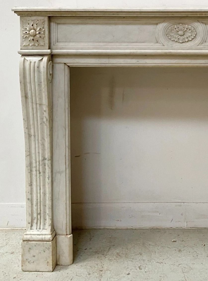 Louis XVI Style Fireplace In White Marble Veined From Carrara 19th Century photo buy