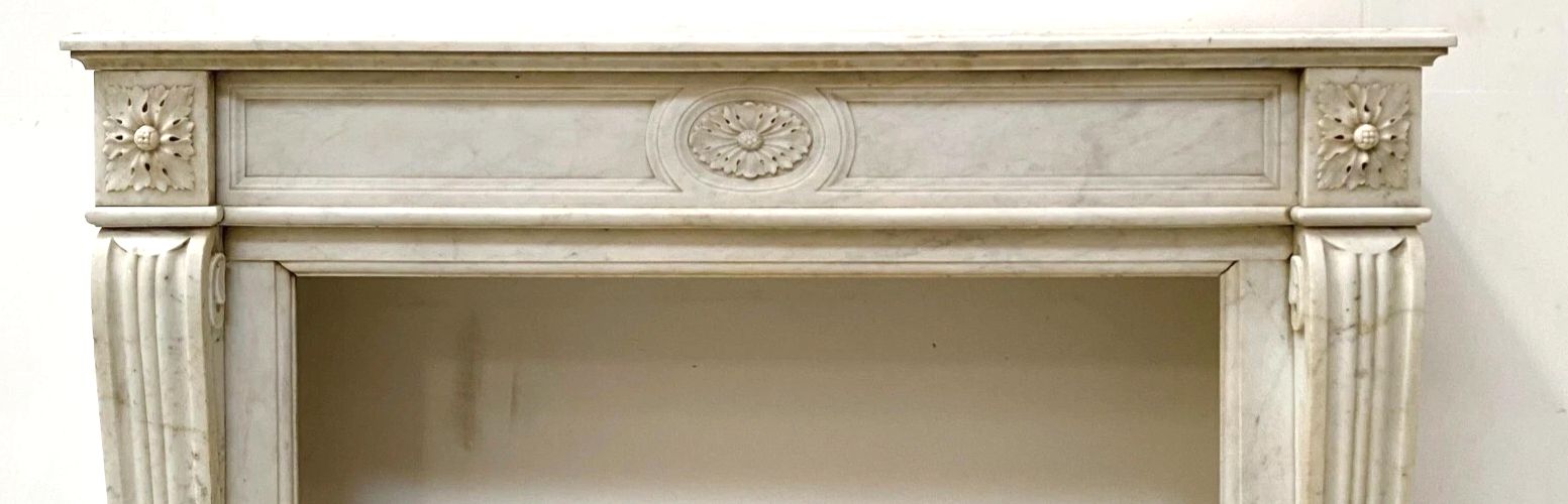 photo furniture Louis XVI Style Fireplace In White Marble Veined From Carrara 19th Century