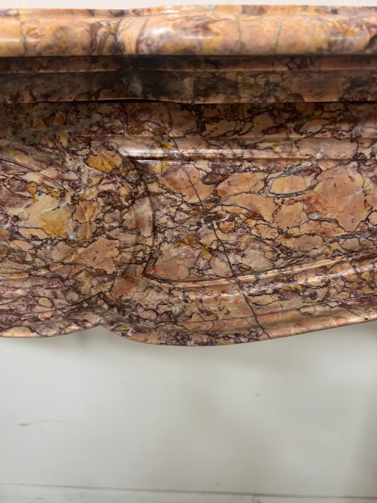 photo furniture Louis XV Style Fireplace Model Pompadour Marble Breach Speckled 19th Century
