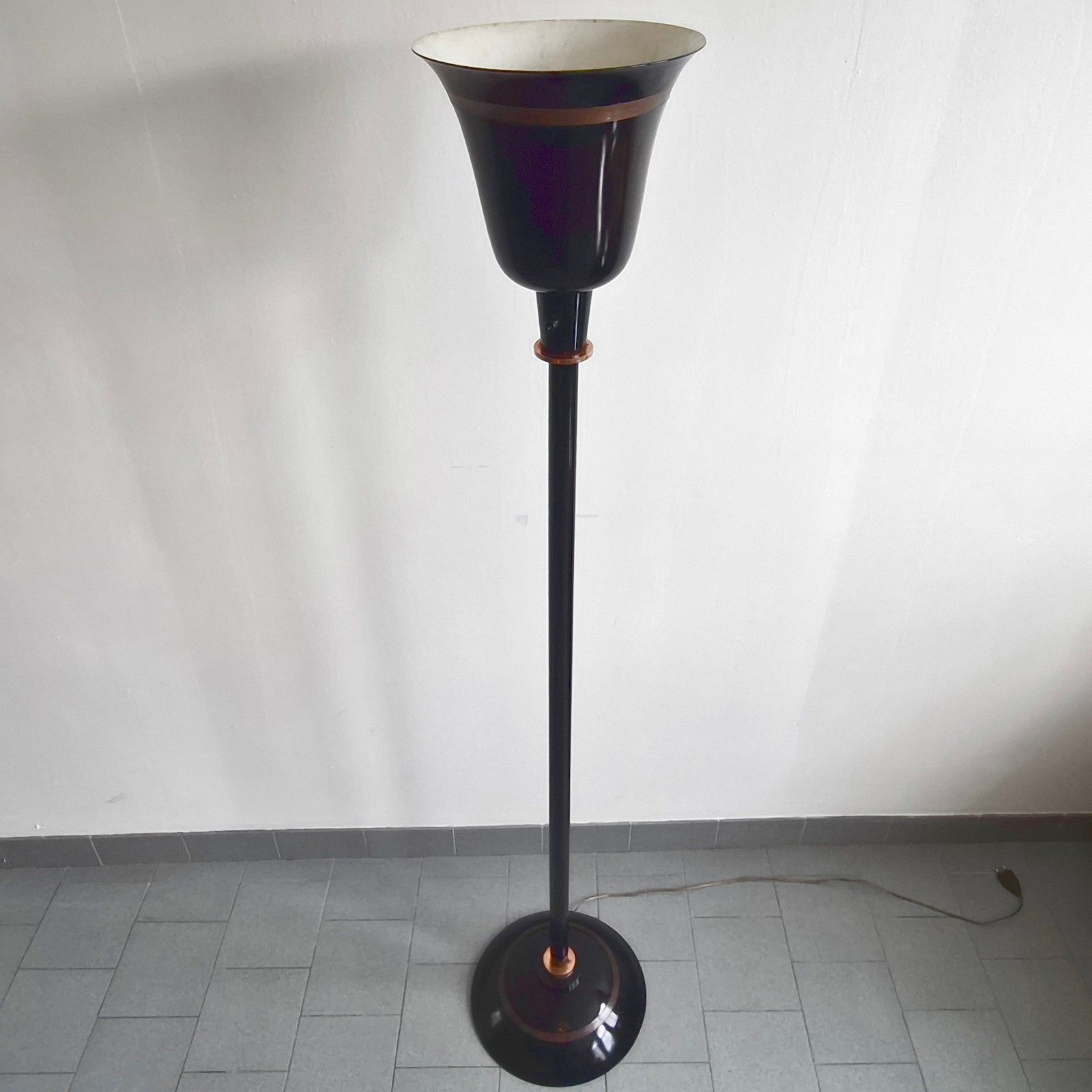 photo for sale Vintage 1920 1930s Black Metal & Brass Copper Art Deco Floor Lamp 20 30s Retro