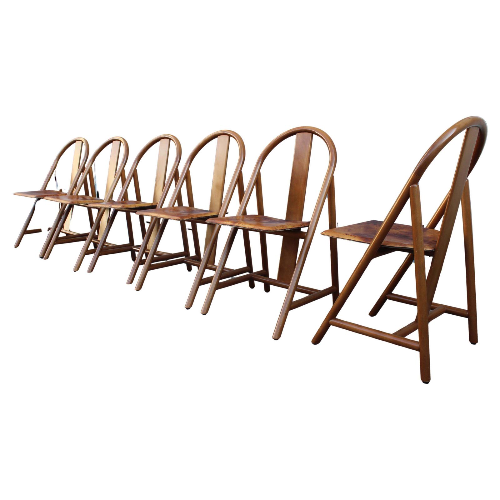 Walnut Chairs With Calfskin Seat, Modernist Style, 1970s Italy