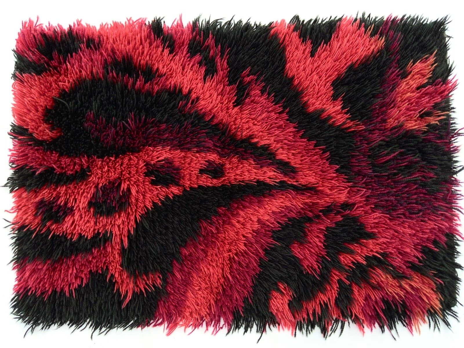 Vintage Red Scandinavian Design Wool Rya Rug Woven Handmade Vintage 1970s photo for sale