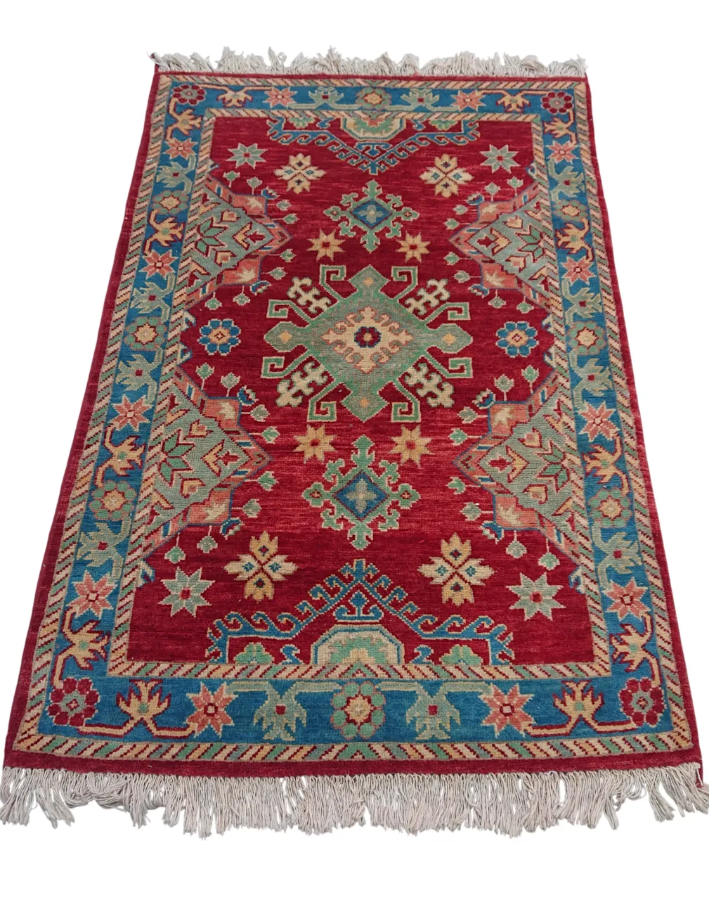 3x5 Kazak Caucasian Red And Blue Living Room Bedroom Rug photo vinterior