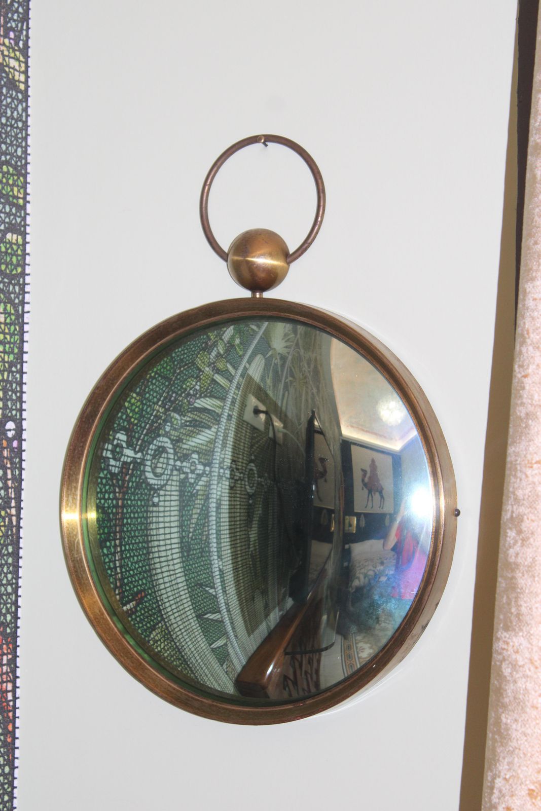 1950s Italian Style Fornasetti Brass Mirror And Green Concave Mirror photo for sale