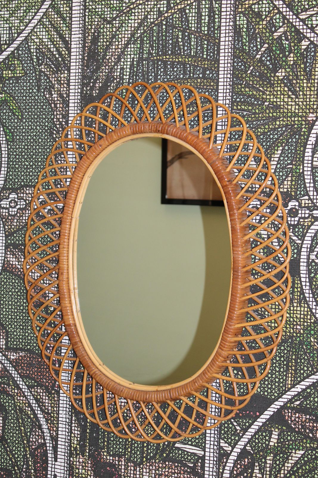Franco Albini 1950 Oval Bamboo Mirror photo for sale