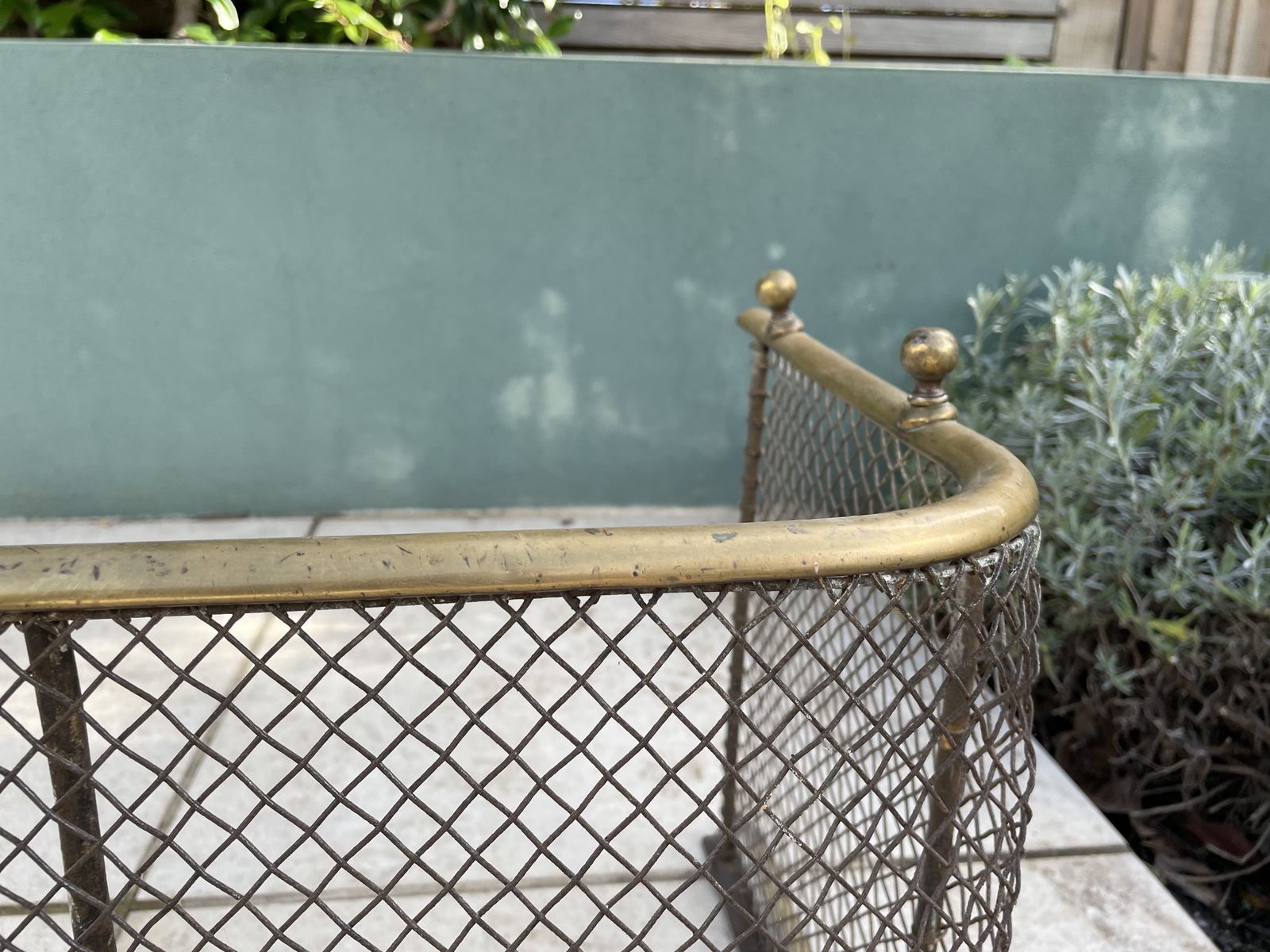 Antique Brass Fireplace Fender Spark Guard Mesh Screen Style Fireside Surround photo for sale