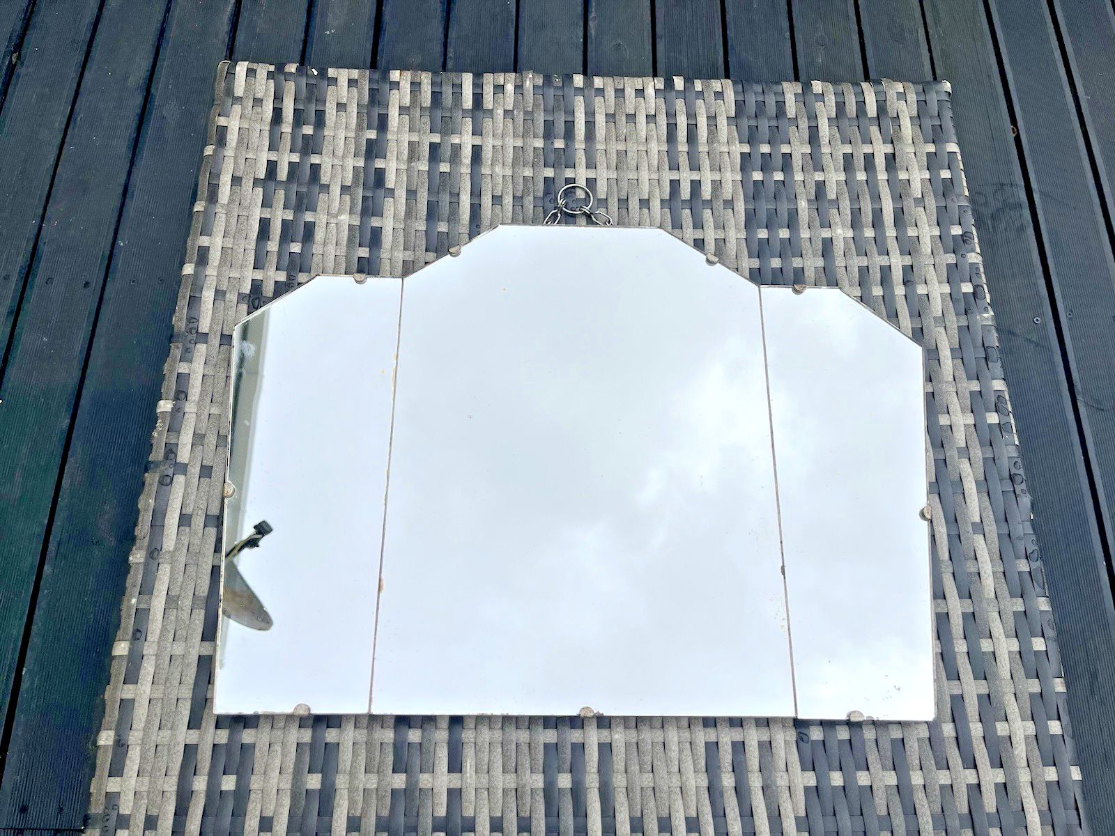 Original 3 Piece 1920's Art Deco Period Fanned Skyscraper Shaped Wall Mirror 30s photo 250.0