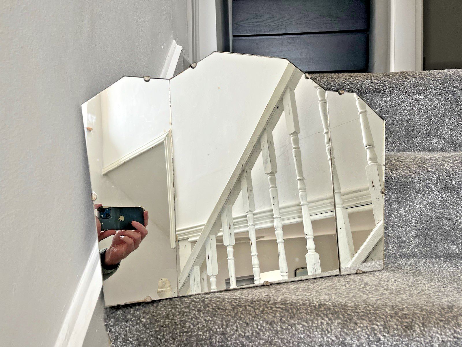 photo furniture Original 3 Piece 1920's Art Deco Period Fanned Skyscraper Shaped Wall Mirror 30s