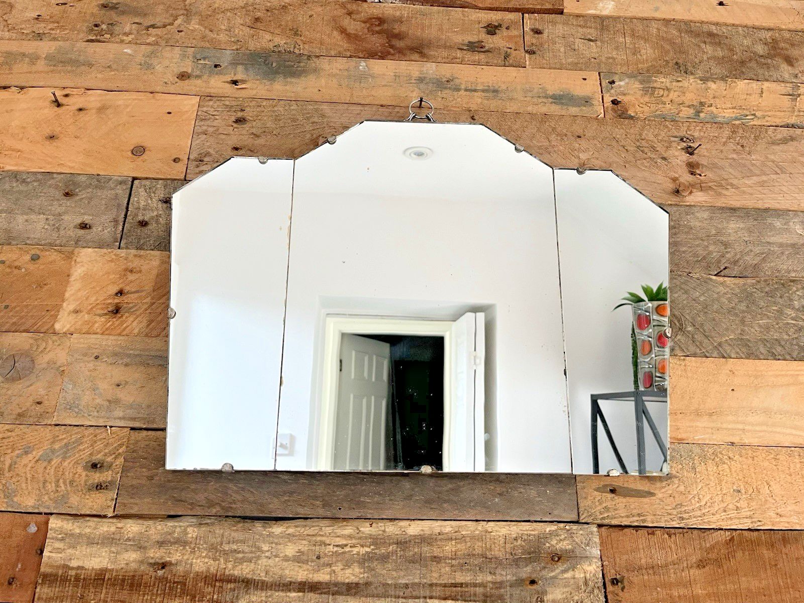 photo vinterior Original 3 Piece 1920's Art Deco Period Fanned Skyscraper Shaped Wall Mirror 30s