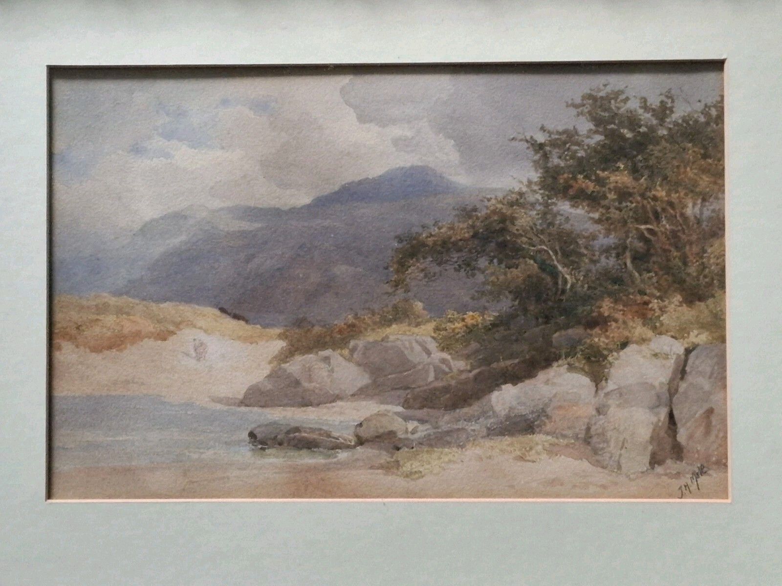 Antique John Henry Mole Watercolour Landscape Beach Mountain Scotland Original photo furniture