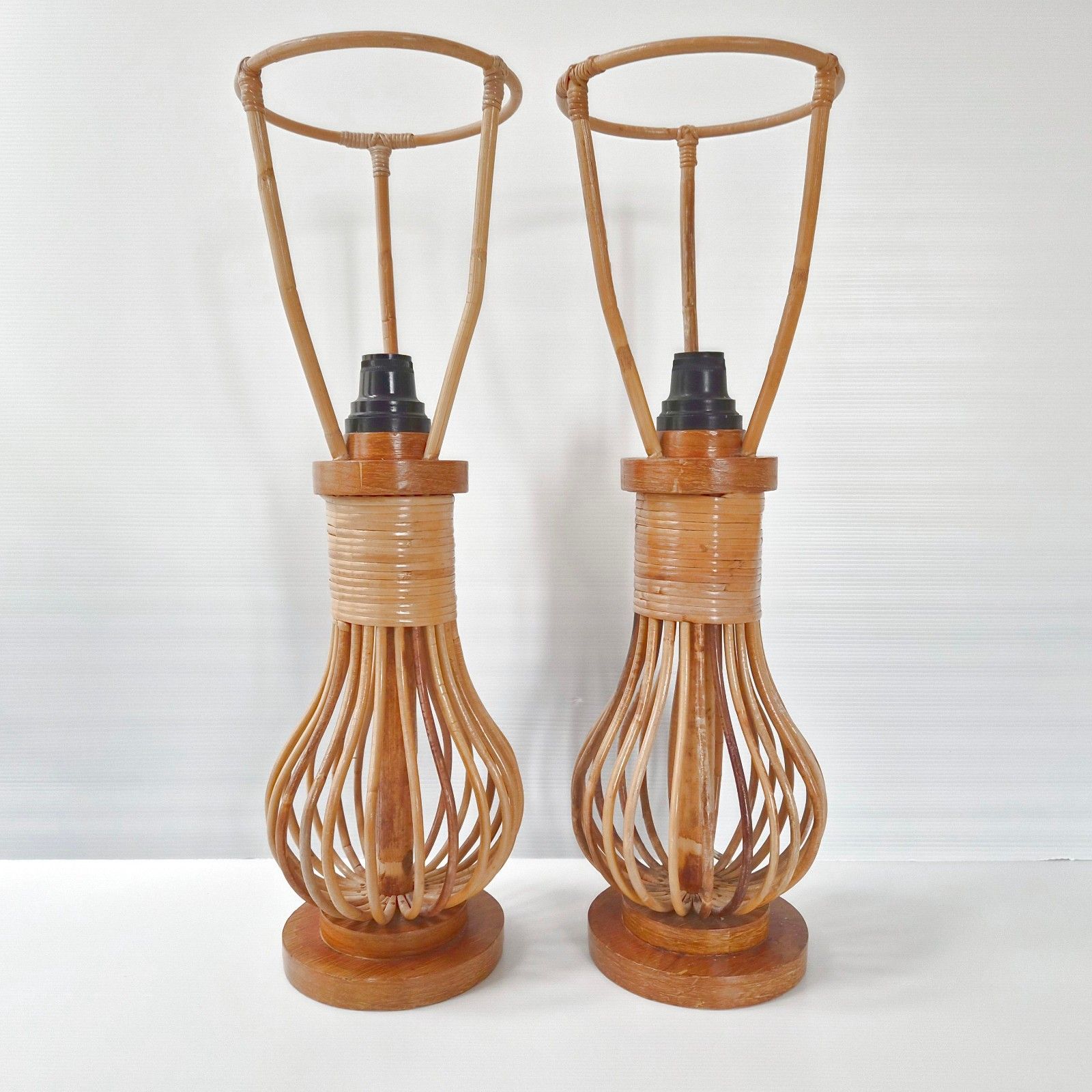 Pair Of Vintage 1960s And Rattan & Heter Table Lamps 60s 1960s 60s
