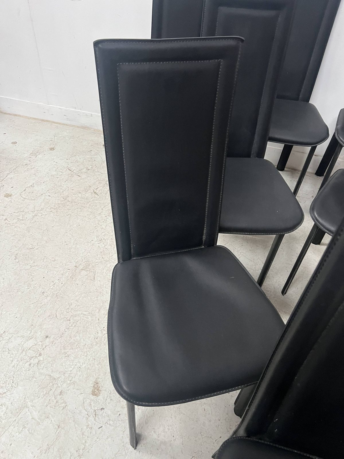 Furniture Set Of Eight Designer Chairs In Black Leather From The 20th Century photo
