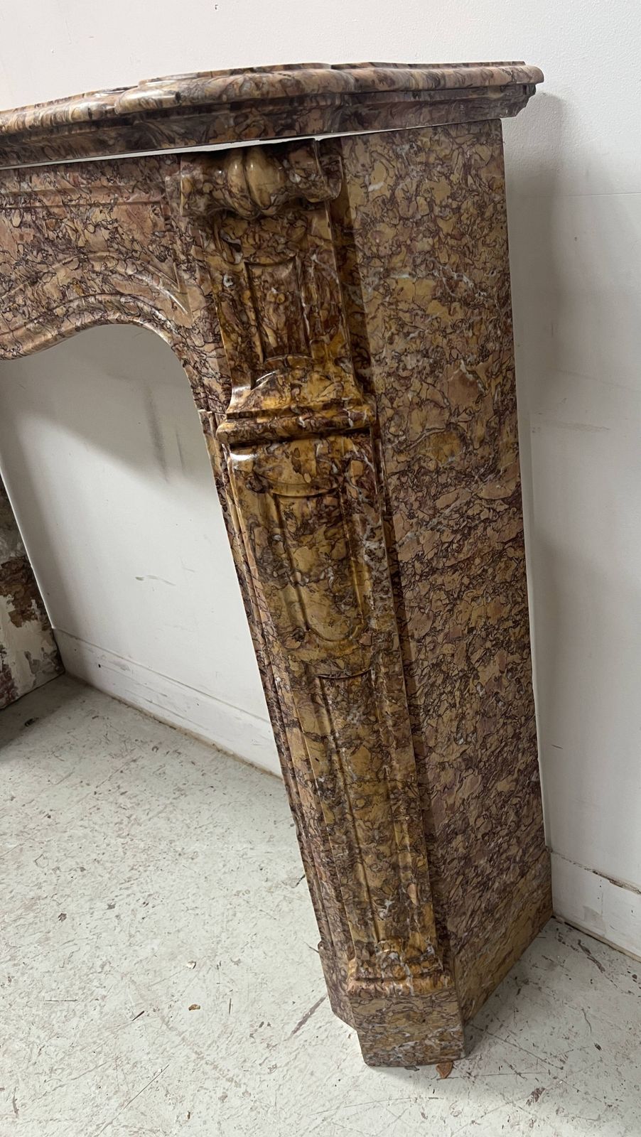 Louis XV Style Fireplace, Pompadour Model, Speckled Breccia Marble, 19th Century photo for sale