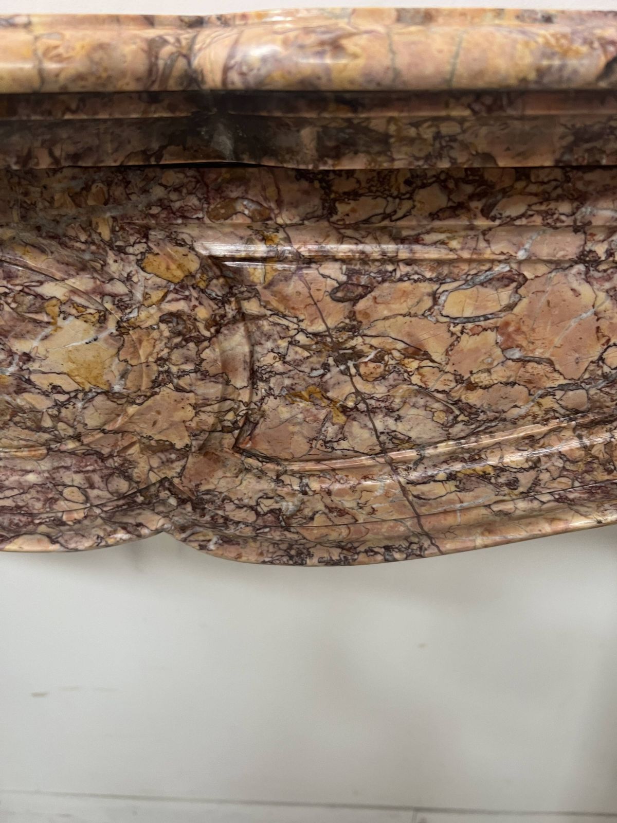 photo furniture Louis XV Style Fireplace, Pompadour Model, Speckled Breccia Marble, 19th Century