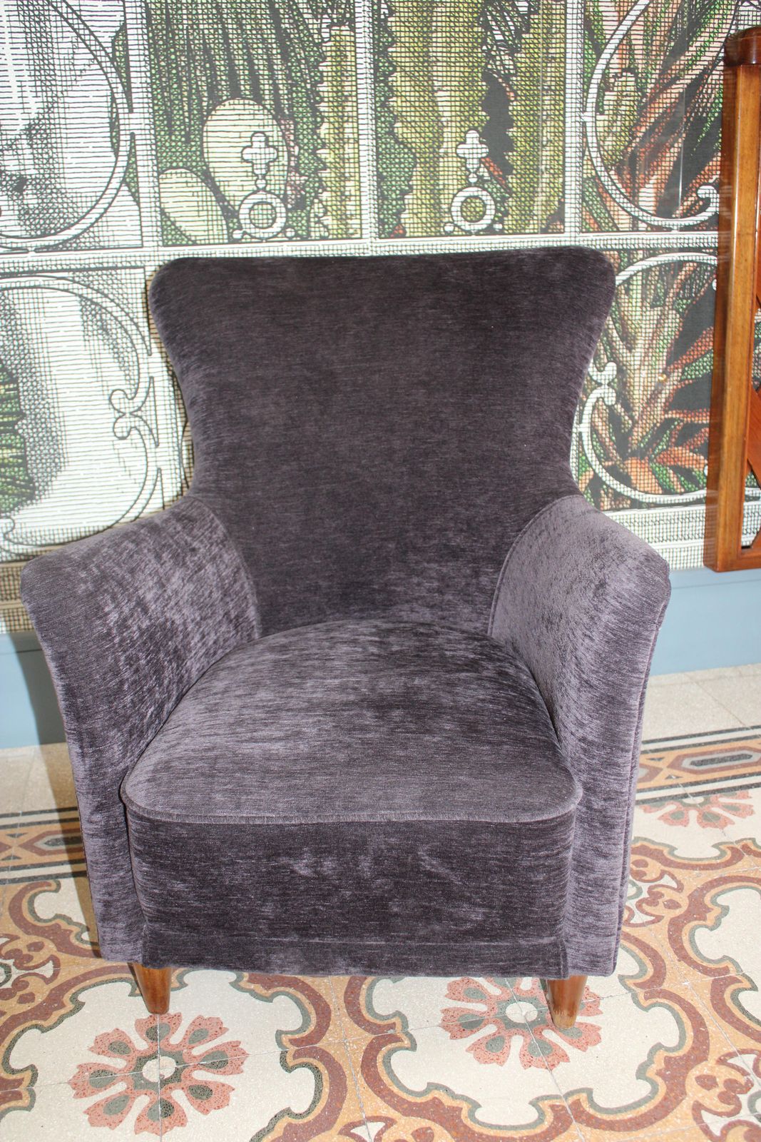 Small Grey Velvet Armchair, Italy, 1950, Paolo Buffa photo for sale