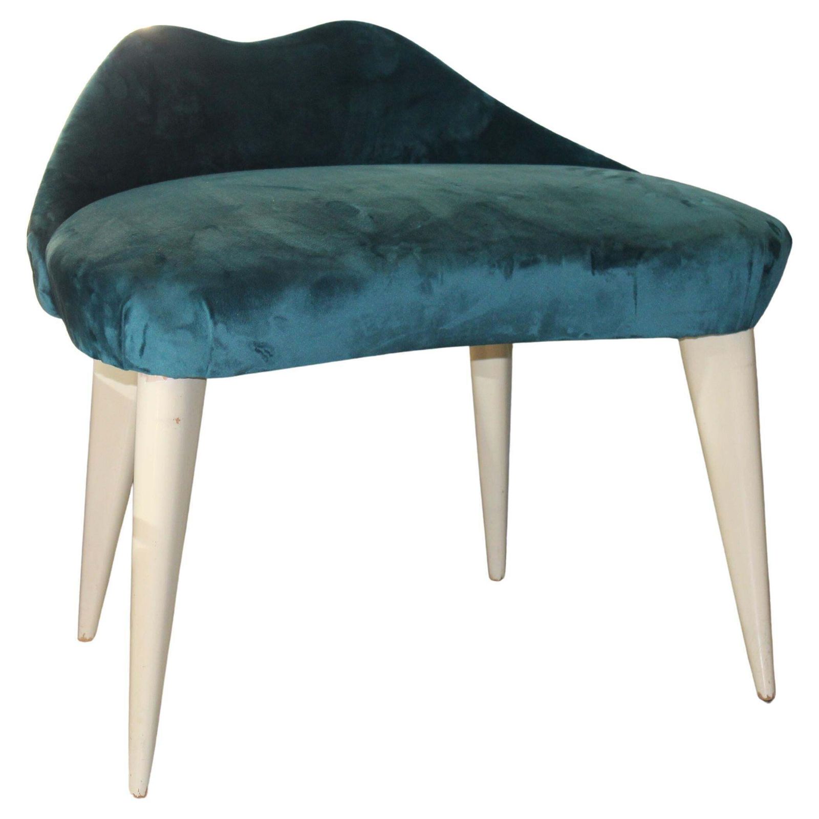 Vittorio Dassi 1950 Shaped Bench In Green Velvet And Gio Ponti Lacquered Feet