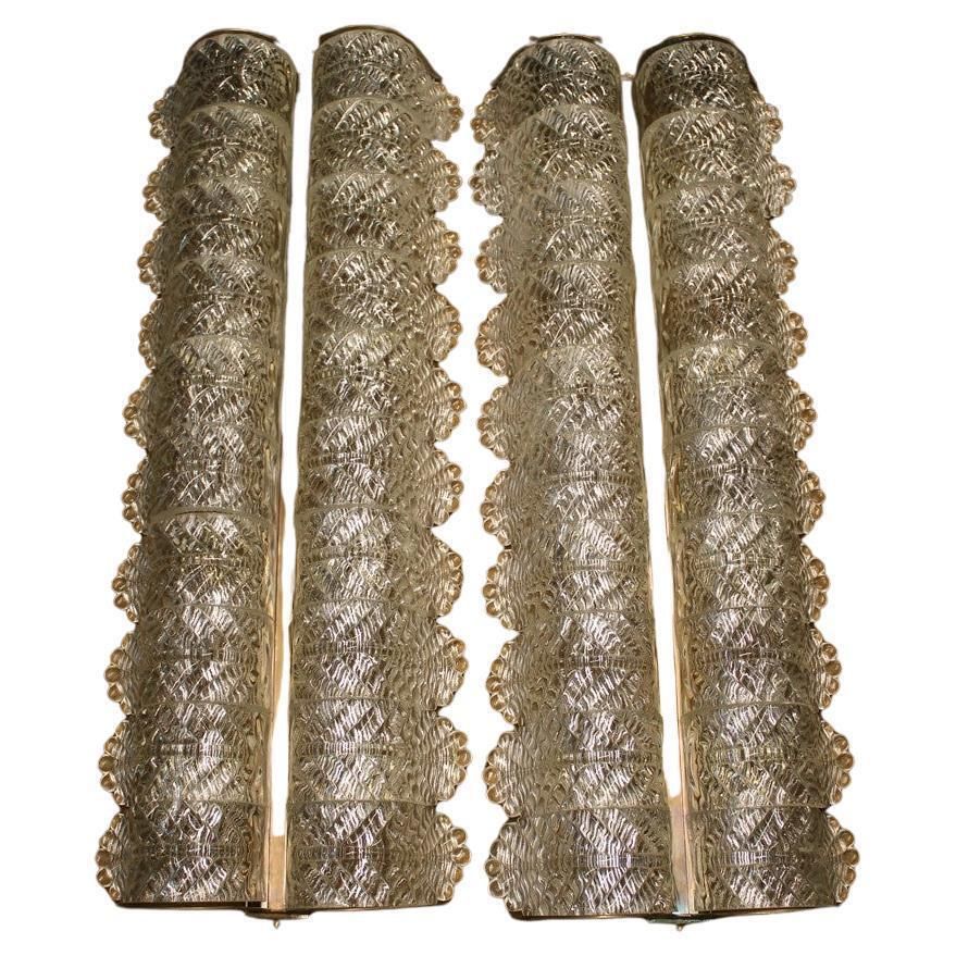 Large Pair Of Barovier Wall Lamps In Murano Glass And Brass, 1950s