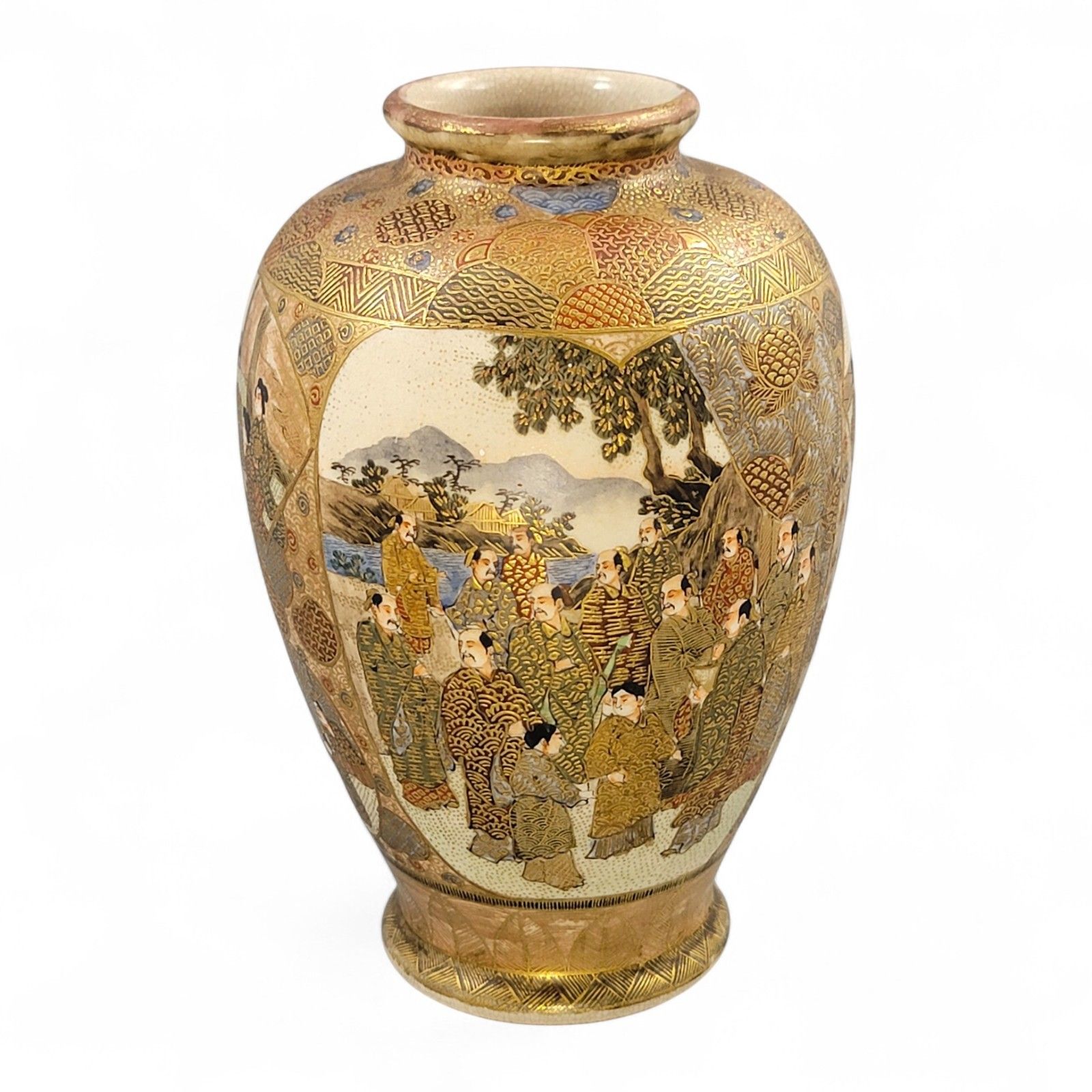Antique Japanese Satsuma Vase With Gilt Moriage Court Figures By Gyokuzan, Meiji Era photo furniture