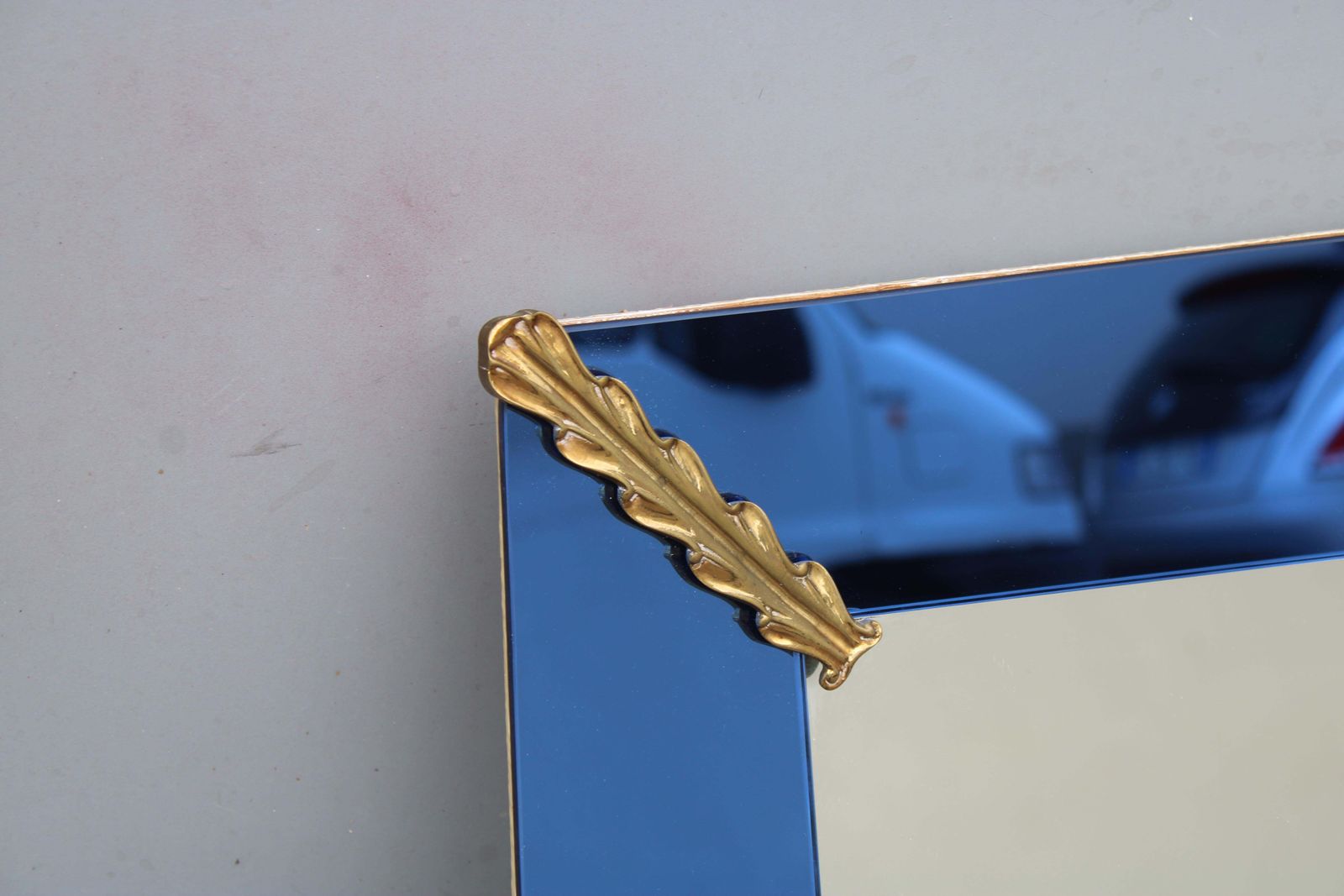 photo furniture Cobalt Blue Rectangular Mirror With Brass By Pietro Chiesa, 1940, Fontana Arte
