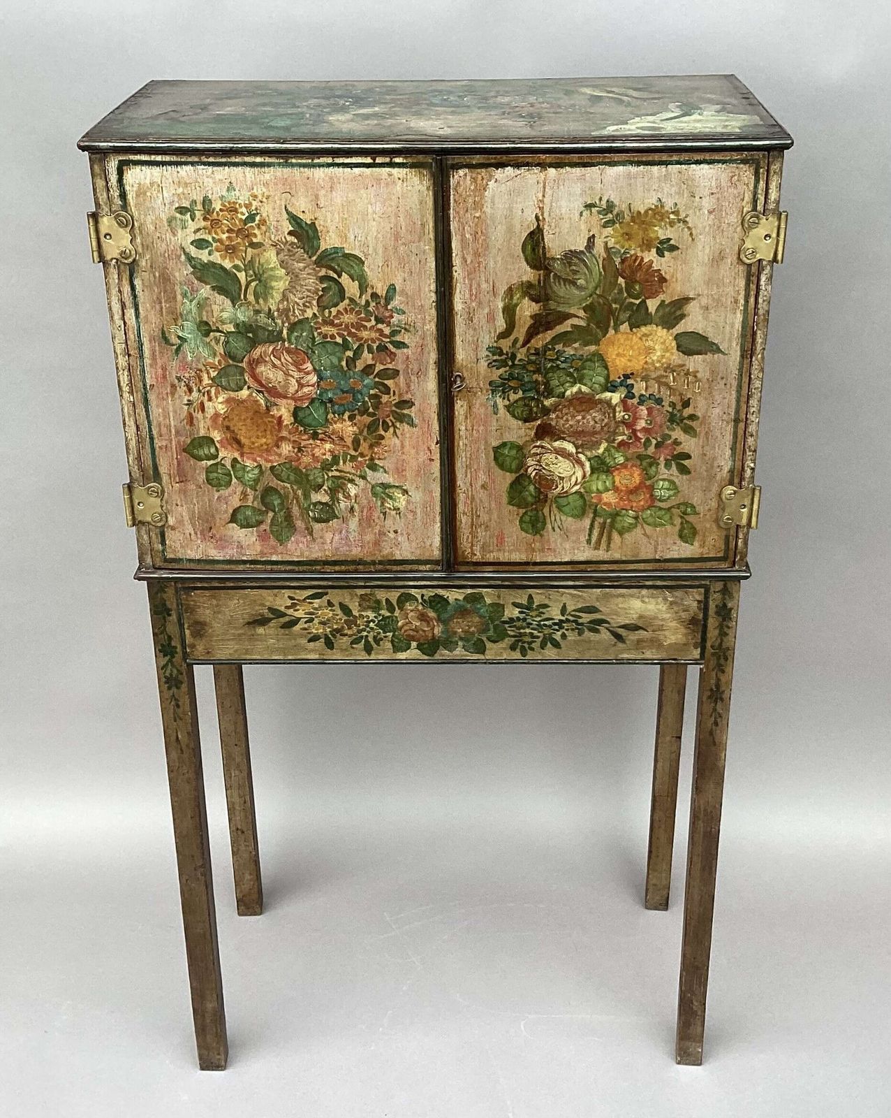 Charming Late C18th Painted Cabinet On Stand Of Small Proportions photo for sale