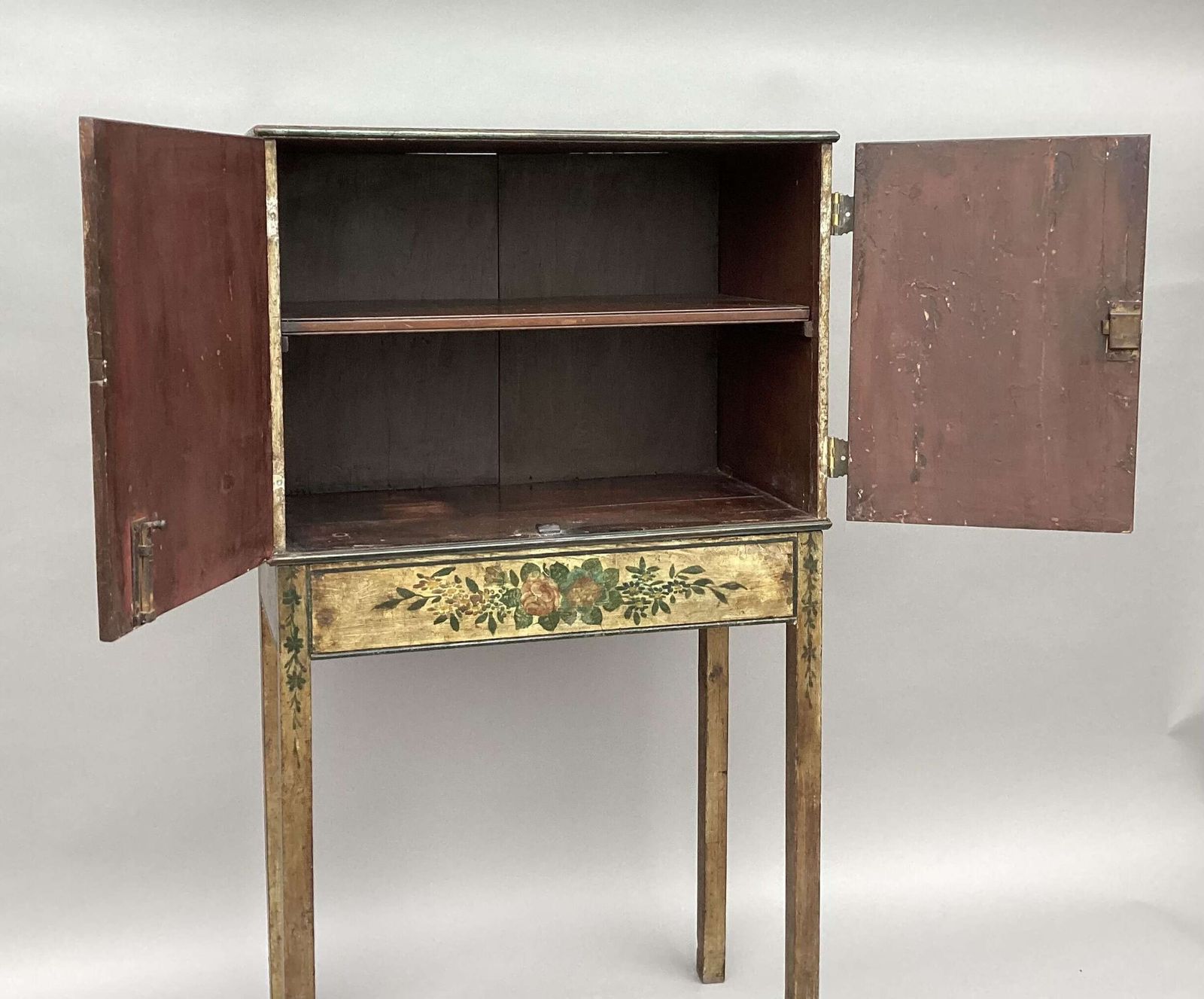 Charming Late C18th Painted Cabinet On Stand Of Small Proportions photo Furniture