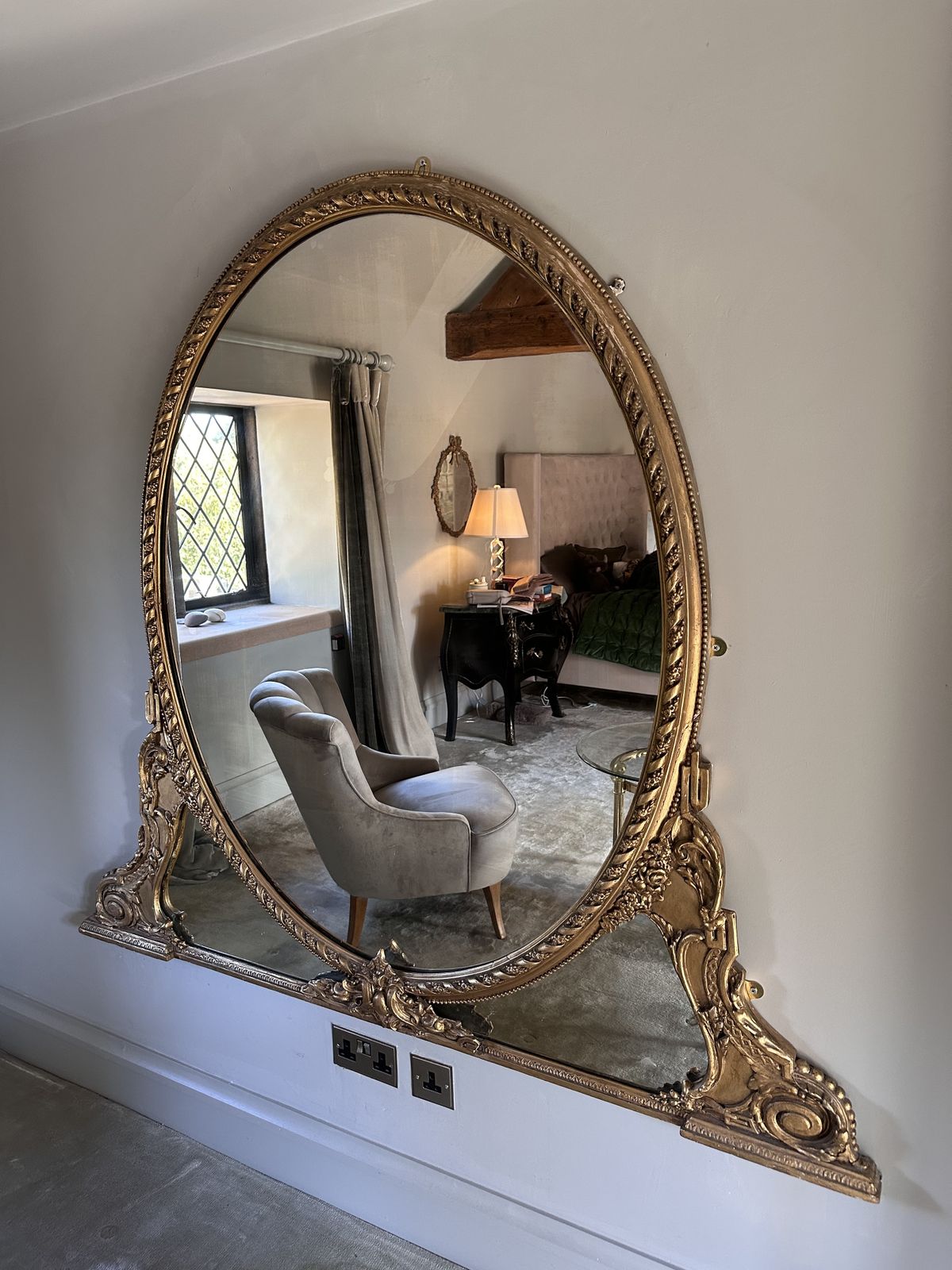 photo furniture Large Restored Victorian Overmantel Mirror With An Ornate Gilt Frame.