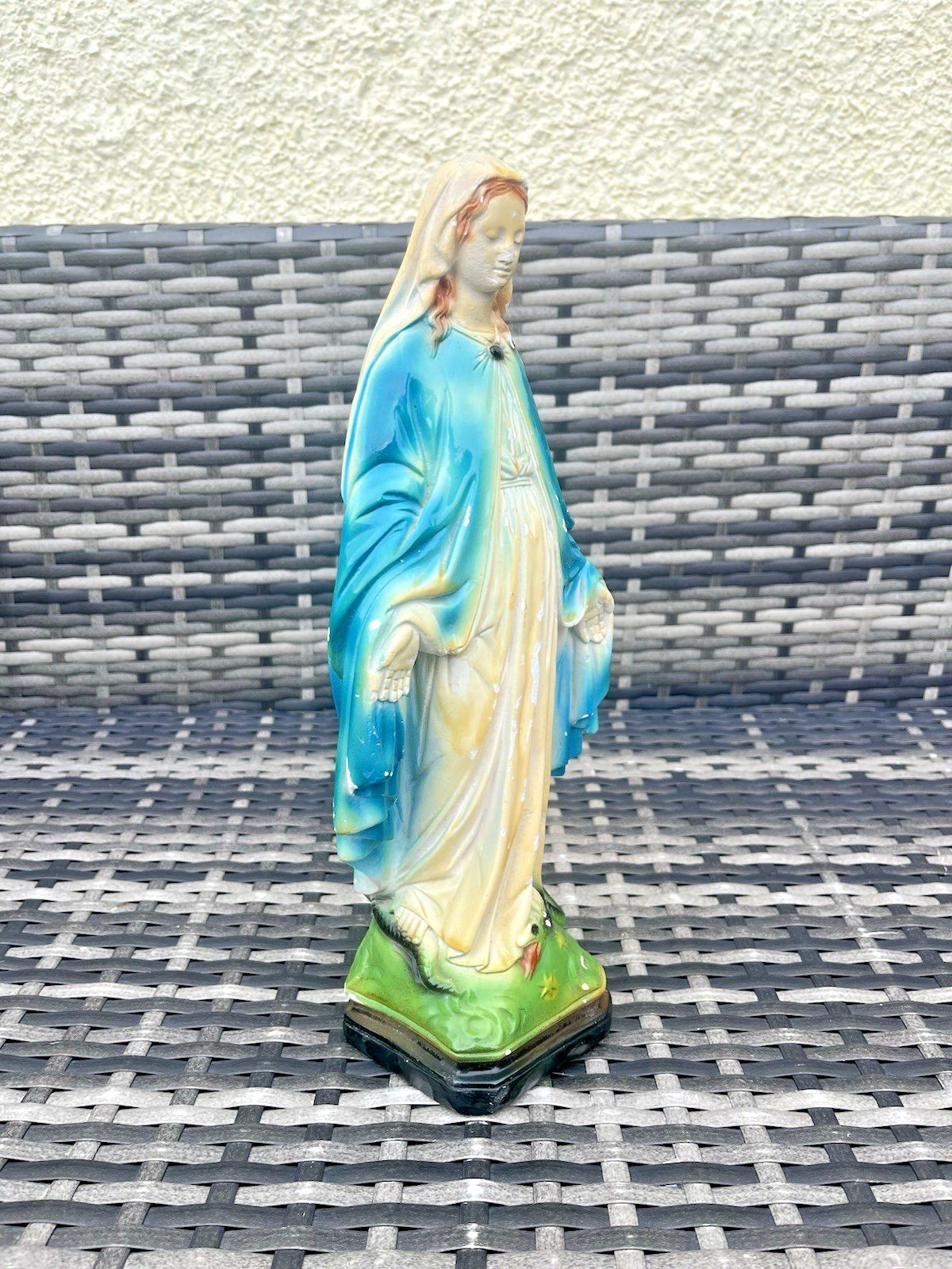 Antique 13" Italian Plaster Chalkware Virgin Mary Figurine Religious Sculpture photo furniture