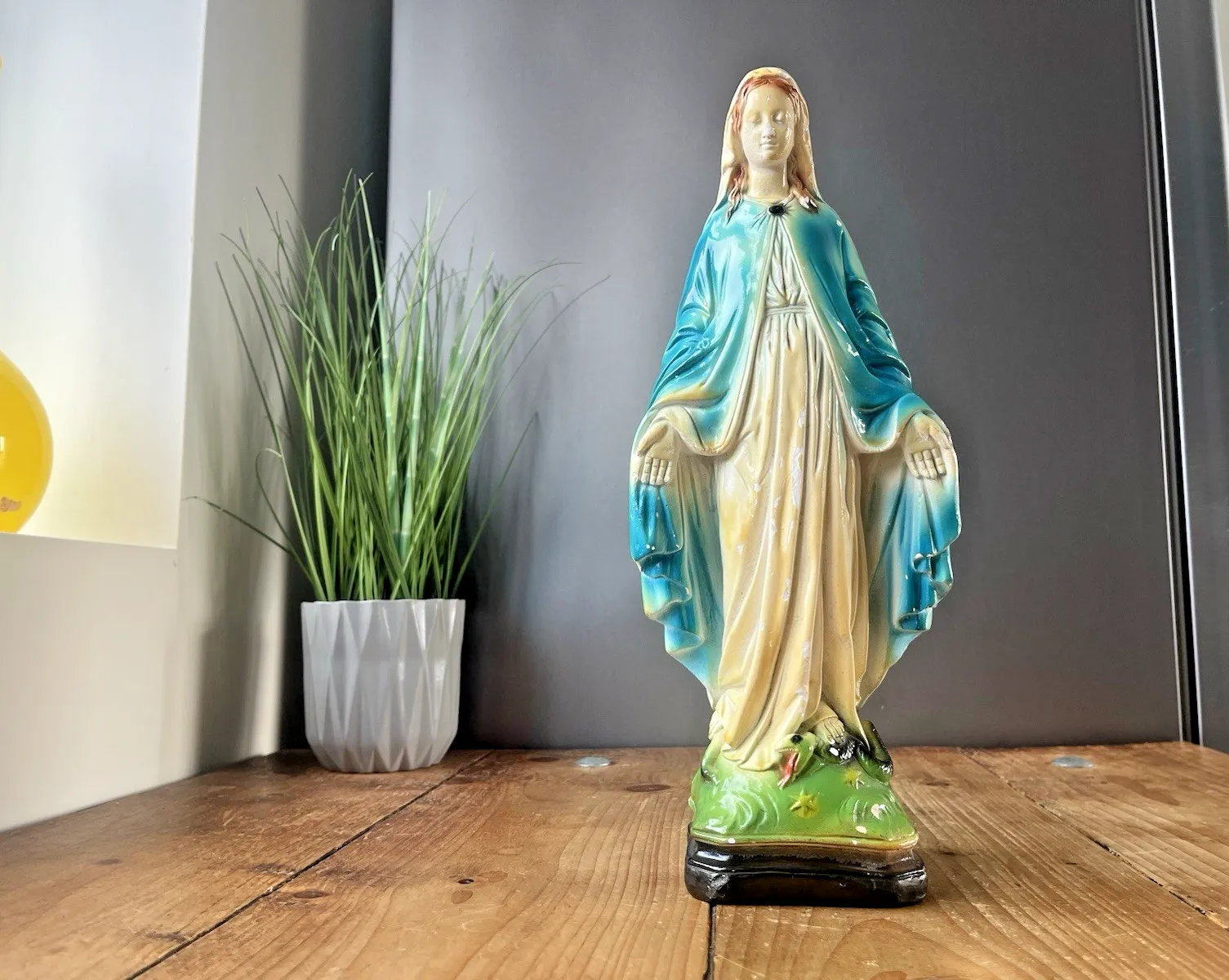 Home Decor Antique 13" Italian Plaster Chalkware Virgin Mary Figurine Religious Sculpture photo
