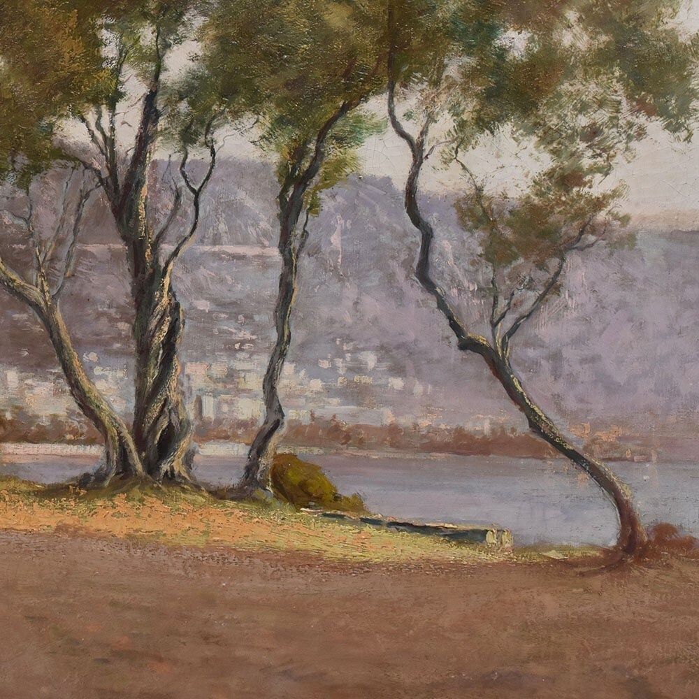Antique Landscape Painting, Emilio Filippini, Seascape And Olive Trees, XX Century. (Qp697) photo Art