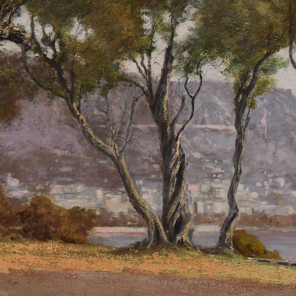 Antique Landscape Painting, Emilio Filippini, Seascape And Olive Trees, XX Century. (Qp697) photo 2300.0